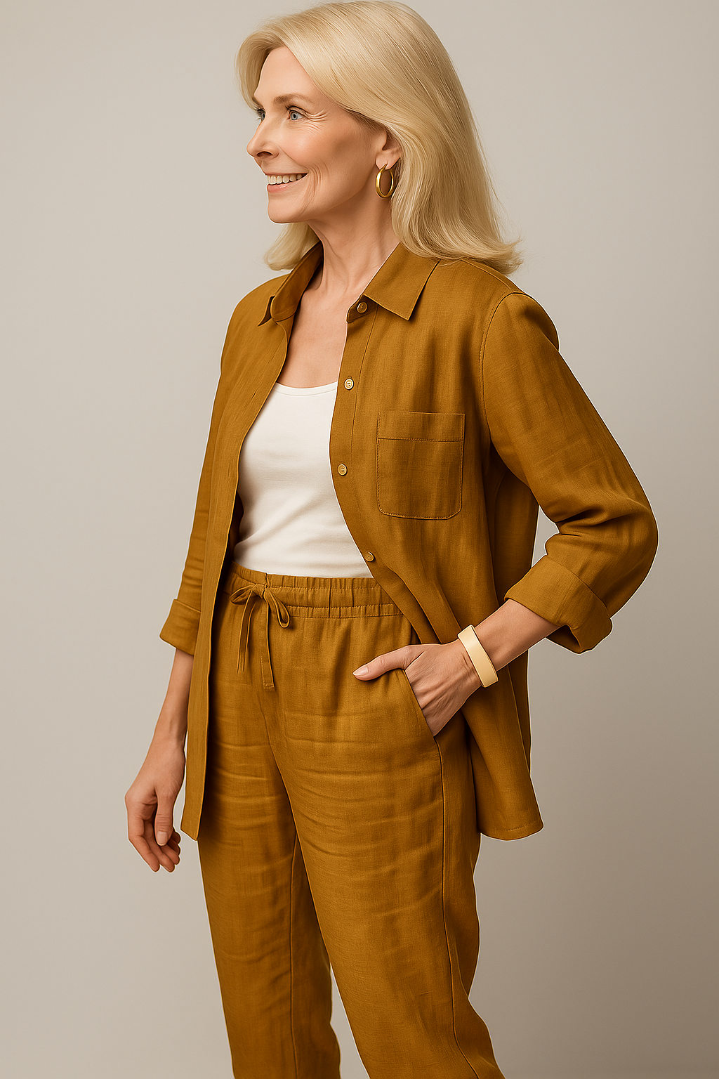 Beth | Completo Estivo Elegante in Lino e Cotone - - abbigliamento comodo abbigliamento traspirante abiti in lino camicia casual completo estivo moda rilassata outfit estivo pantaloni larghi set in lino e cotone stile naturale - Concept Palermo