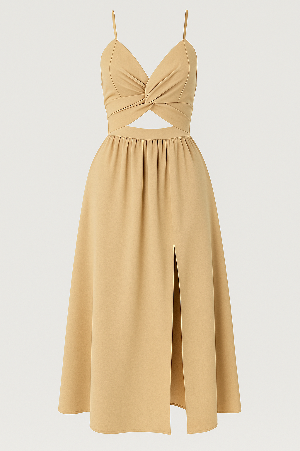 Jessie | Abito Midi Elegante con Spalline Sottili - Kaki - abito cocktail abito con spacco alto abito con spalline sottili abito estivo elegante abito midi elegante abito sexy con dettagli cut-out abito versatile moda femminile vestito da sera vestito per matrimoni - Concept Palermo