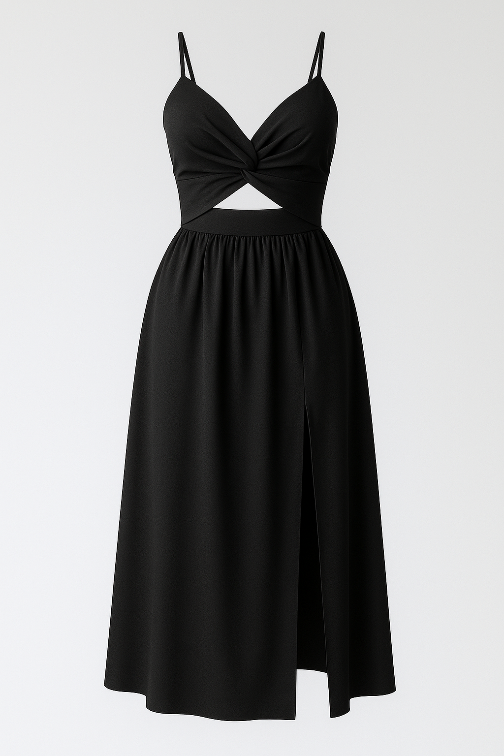 Jessie | Abito Midi Elegante con Spalline Sottili - Nero - abito cocktail abito con spacco alto abito con spalline sottili abito estivo elegante abito midi elegante abito sexy con dettagli cut-out abito versatile moda femminile vestito da sera vestito per matrimoni - Concept Palermo