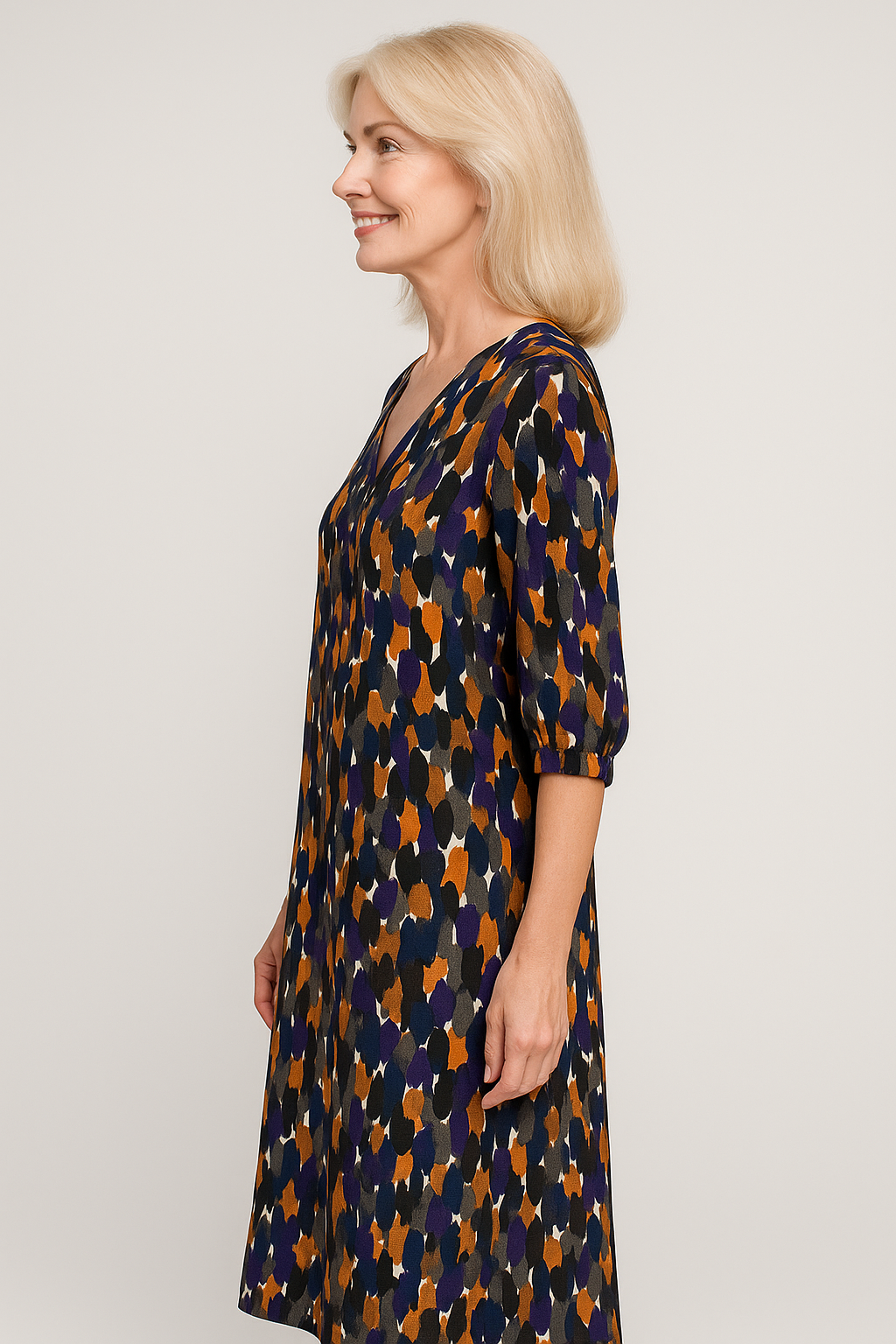 Eleanor | Abito Donna Elegante Stampa Vintage - - abito alla moda abito da cerimonia abito elegante abito versatile look raffinato moda chic stampa vintage tessuto morbido V-hals abito vestito con maniche a sbuffo - Concept Palermo