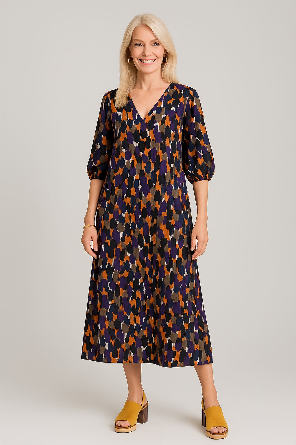 Eleanor | Abito Donna Elegante Stampa Vintage - - abito alla moda abito da cerimonia abito elegante abito versatile look raffinato moda chic stampa vintage tessuto morbido V-hals abito vestito con maniche a sbuffo - Concept Palermo