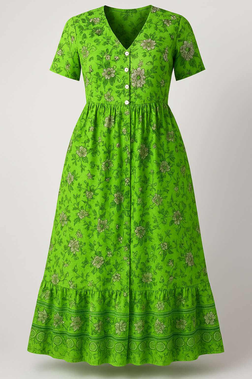 Rebecca | Abito Estivo Floreale Donna Scollo a V - Verde - abito casual abito estivo abito floreale looks estivi moda casual moda estiva scollo a V taglie disponibili S-4XL vestito estivo vestito floreale - Concept Palermo