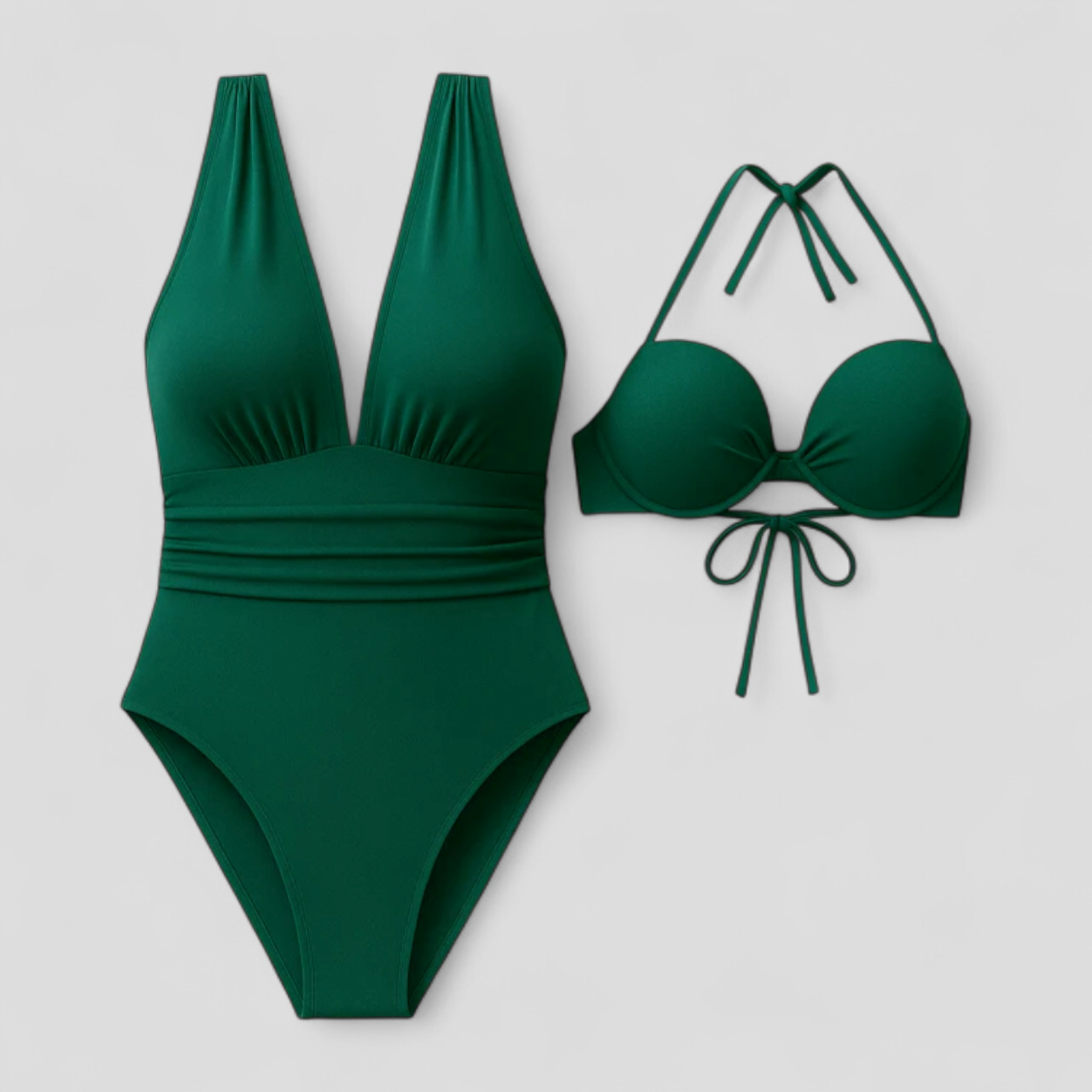 Camille | Costume da Bagno Donna Scollo a V Modellante - Verde - abbigliamento estivo costume cloro resistente costume da bagno femminile costume da mare elegante costume da piscina costume modellante costume nero fashion beachwear scollo a V costume snellente costume da bagno - Concept Palermo