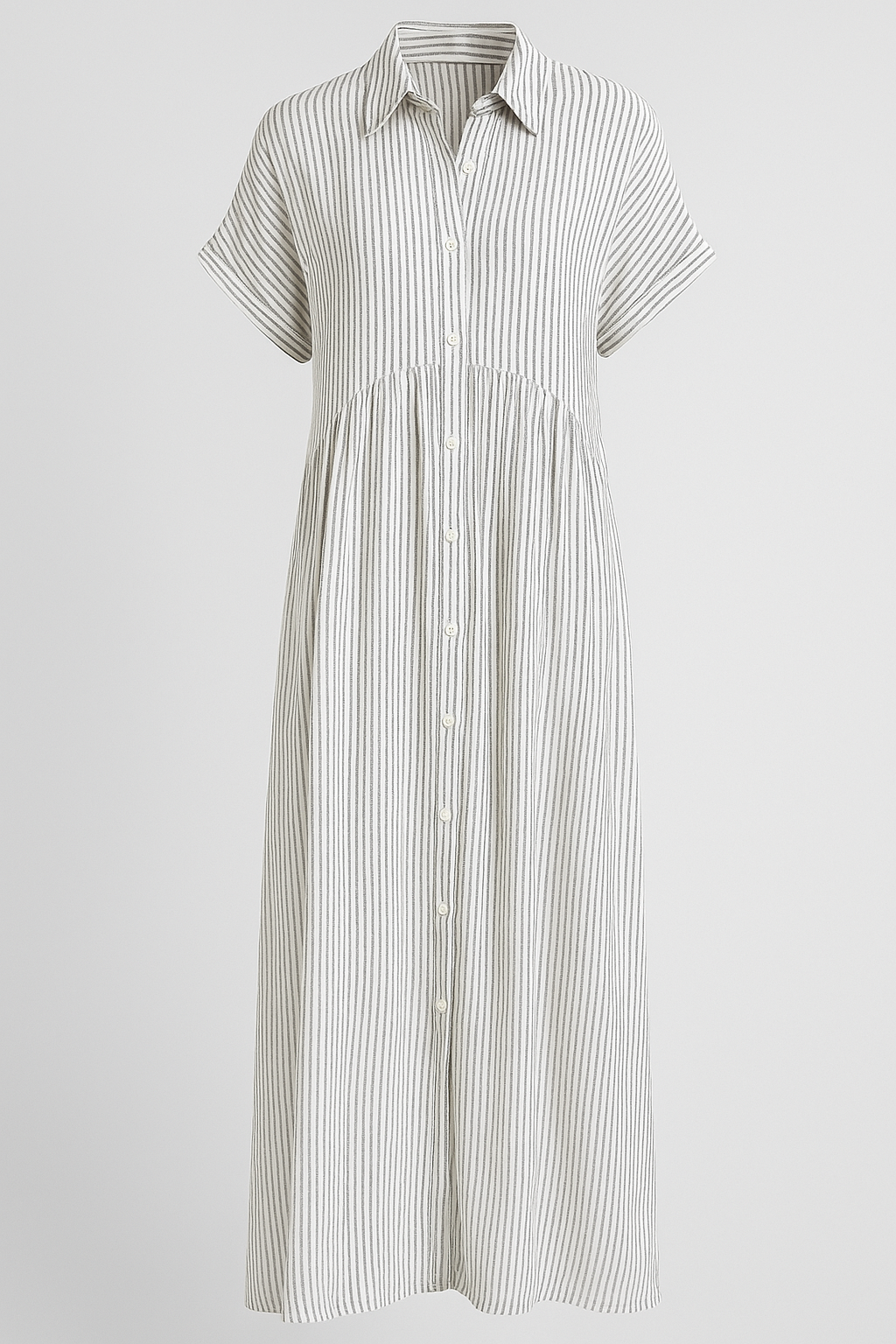Corrine | Abito Midi Elegante a Strisce con Tasche - Bianco - abito a camicia abito a strisce abito comodo abito con tasche abito elegante abito midi abito versatile vestito casual vestito da lavoro vestito per tutte le occasioni - Concept Palermo