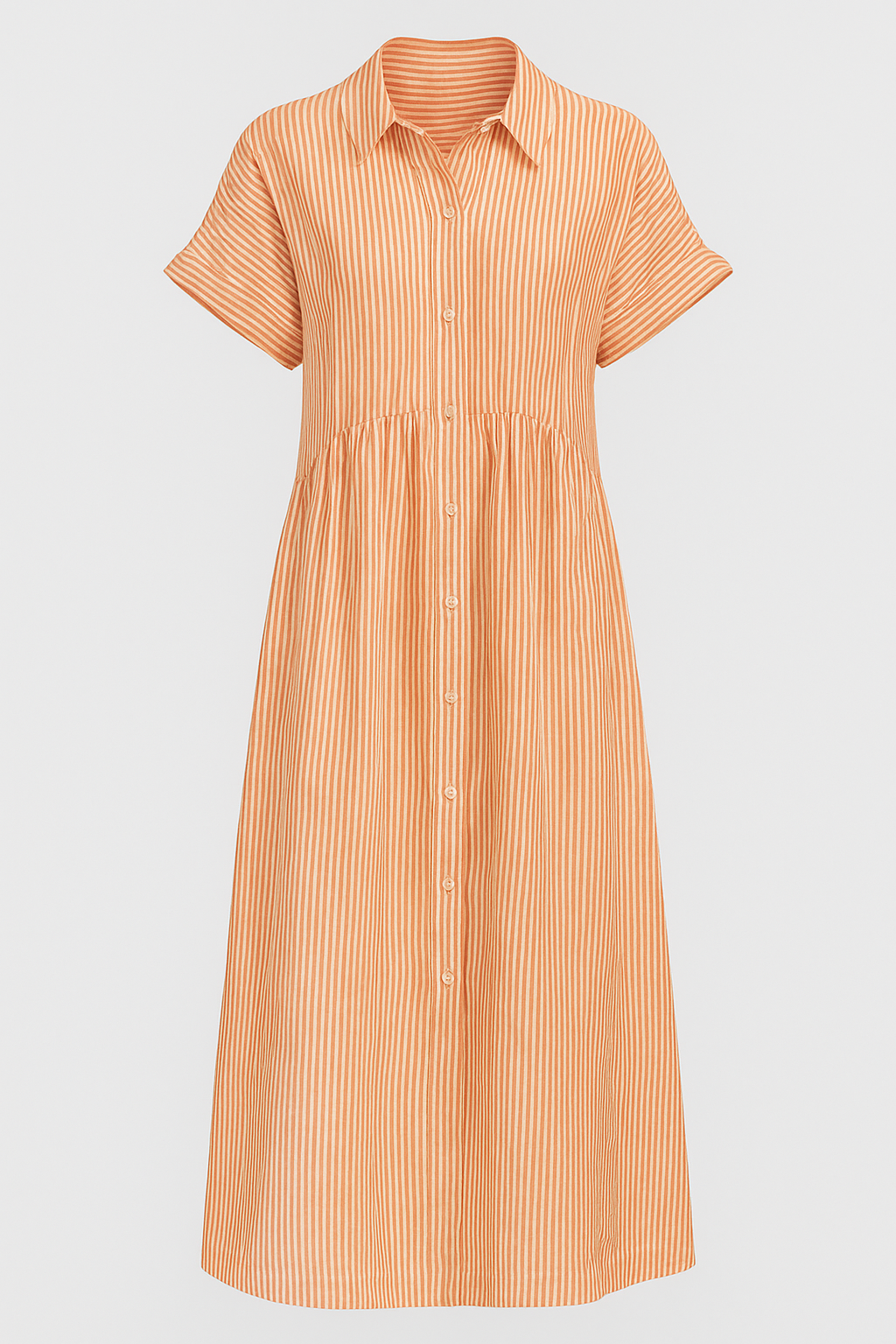 Corrine | Abito Midi Elegante a Strisce con Tasche - Arancione - abito a camicia abito a strisce abito comodo abito con tasche abito elegante abito midi abito versatile vestito casual vestito da lavoro vestito per tutte le occasioni - Concept Palermo