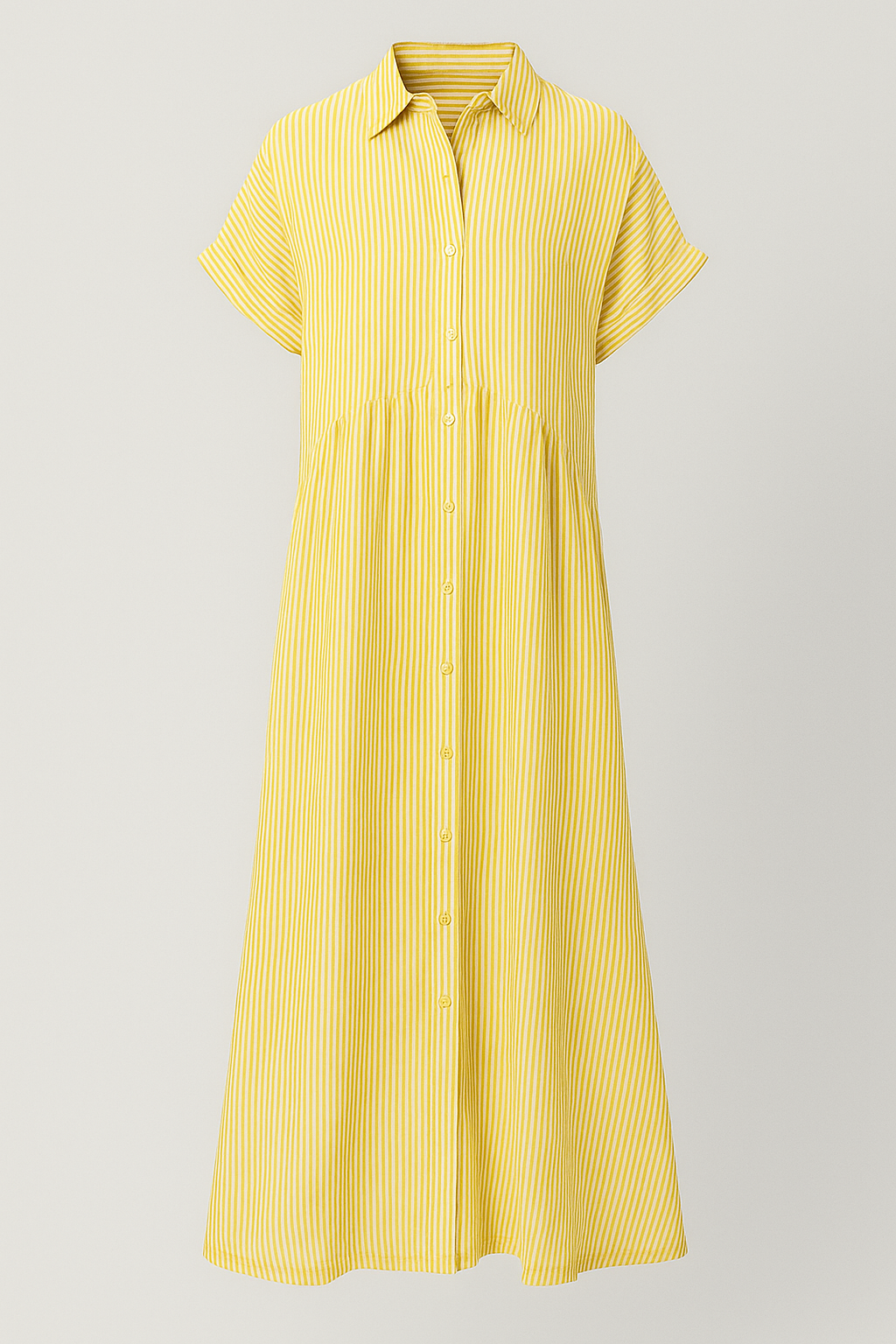 Corrine | Abito Midi Elegante a Strisce con Tasche - Giallo - abito a camicia abito a strisce abito comodo abito con tasche abito elegante abito midi abito versatile vestito casual vestito da lavoro vestito per tutte le occasioni - Concept Palermo