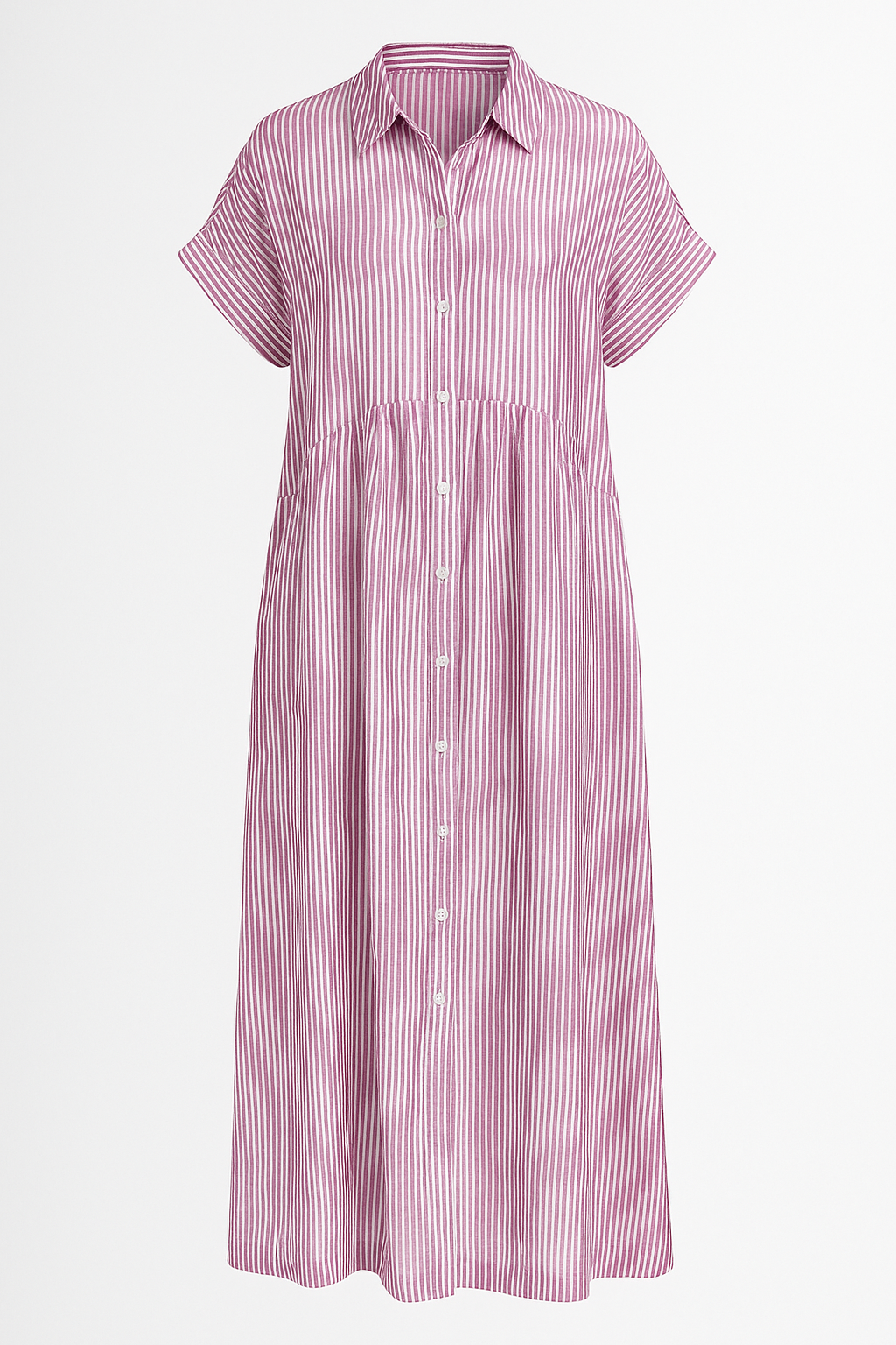 Corrine | Abito Midi Elegante a Strisce con Tasche - Rosa - abito a camicia abito a strisce abito comodo abito con tasche abito elegante abito midi abito versatile vestito casual vestito da lavoro vestito per tutte le occasioni - Concept Palermo
