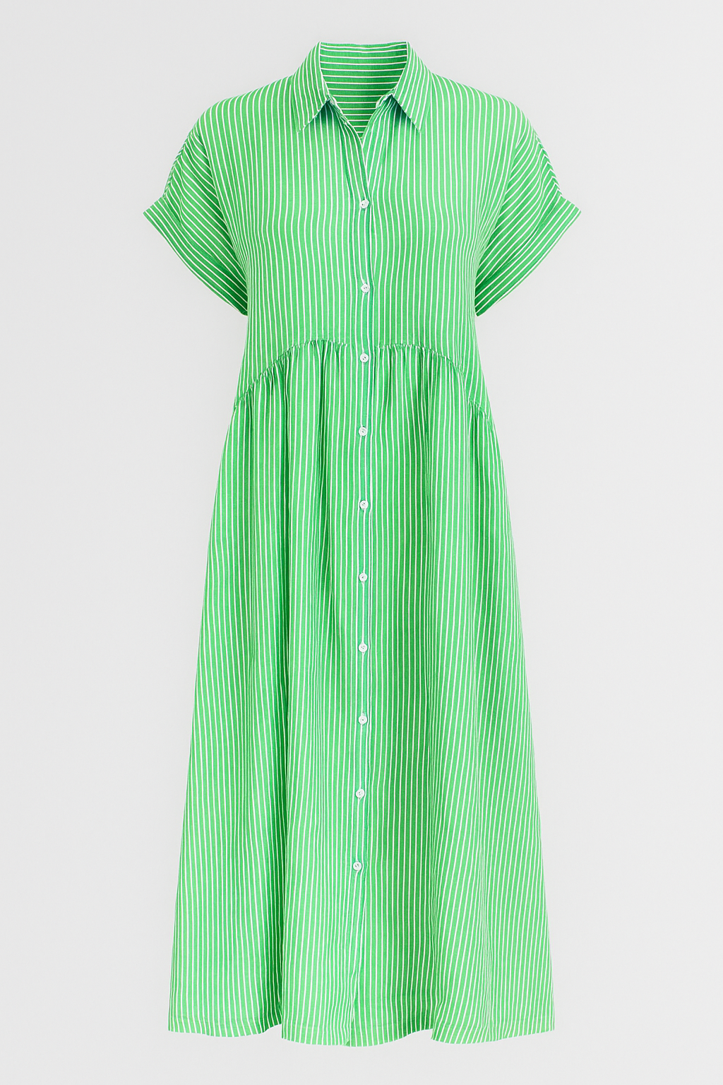 Corrine | Abito Midi Elegante a Strisce con Tasche - Verde - abito a camicia abito a strisce abito comodo abito con tasche abito elegante abito midi abito versatile vestito casual vestito da lavoro vestito per tutte le occasioni - Concept Palermo