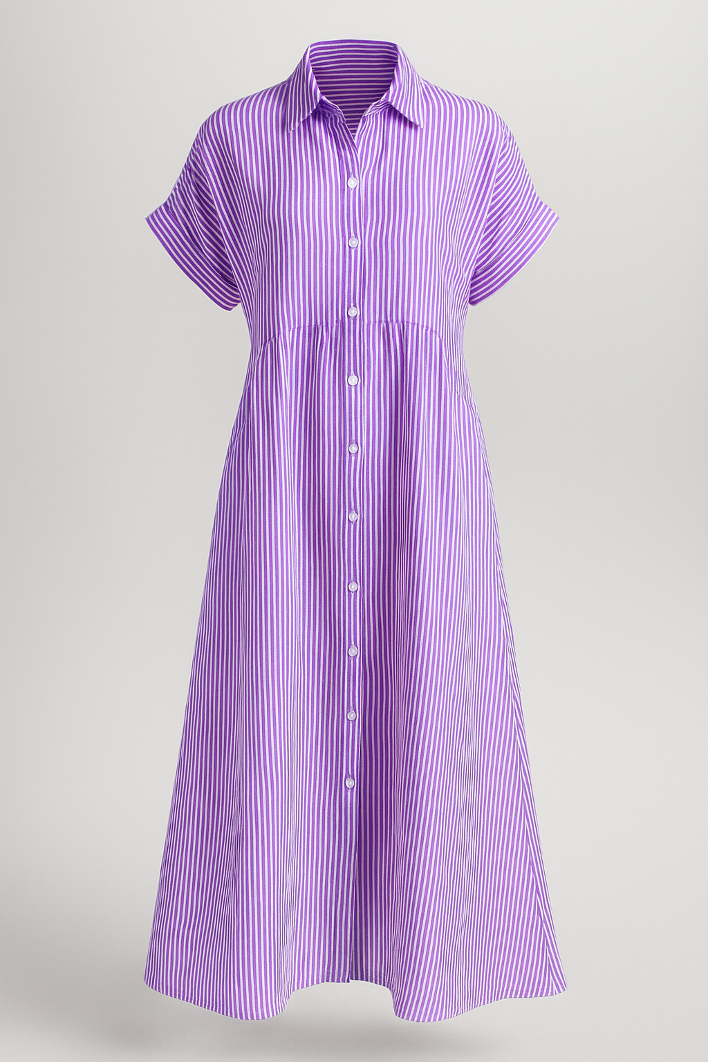 Corrine | Abito Midi Elegante a Strisce con Tasche - Porpora - abito a camicia abito a strisce abito comodo abito con tasche abito elegante abito midi abito versatile vestito casual vestito da lavoro vestito per tutte le occasioni - Concept Palermo