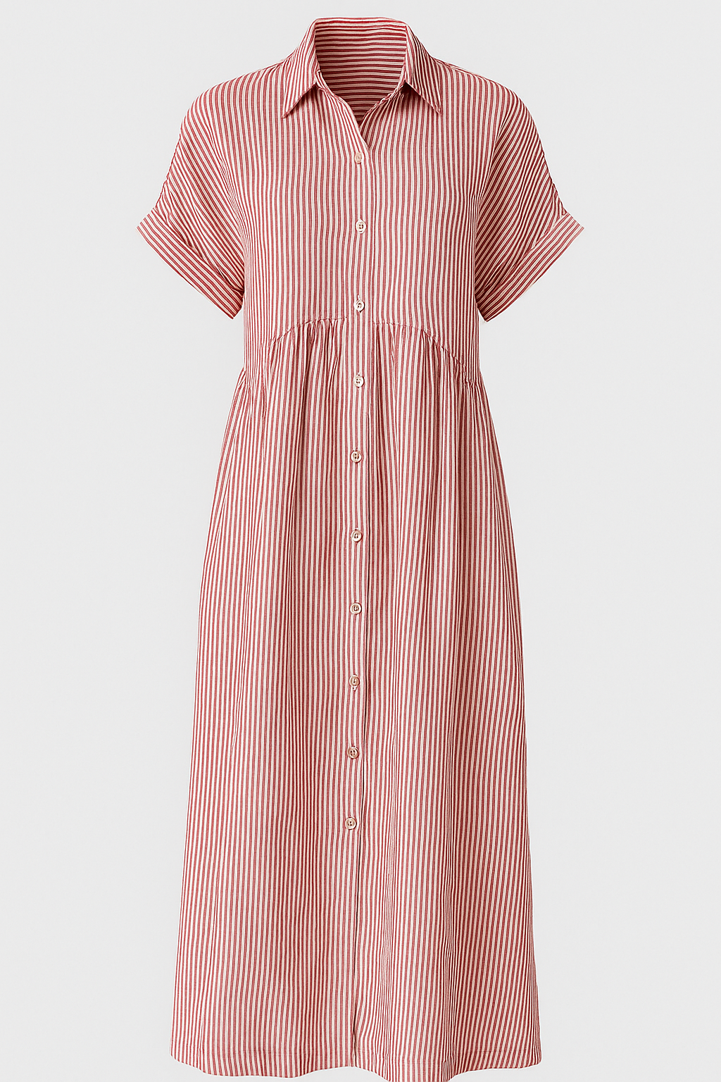 Corrine | Abito Midi Elegante a Strisce con Tasche - Rosso - abito a camicia abito a strisce abito comodo abito con tasche abito elegante abito midi abito versatile vestito casual vestito da lavoro vestito per tutte le occasioni - Concept Palermo