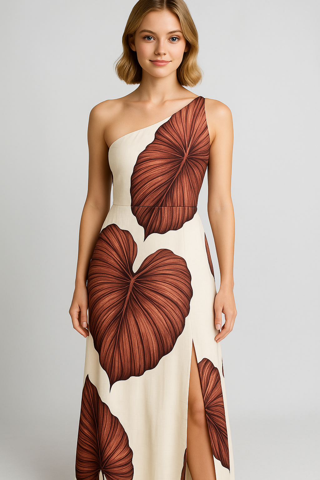 Katie | Abito Maxi Elegante a Spalla Unica - - abbigliamento tropicale abito a spalla unica abito maxi eleganti design asimmetrico maxi vestito con stampa spacco strategico tessuto in poliestere vestito estivo vestito lungo senza maniche vestito versatile - Concept Palermo