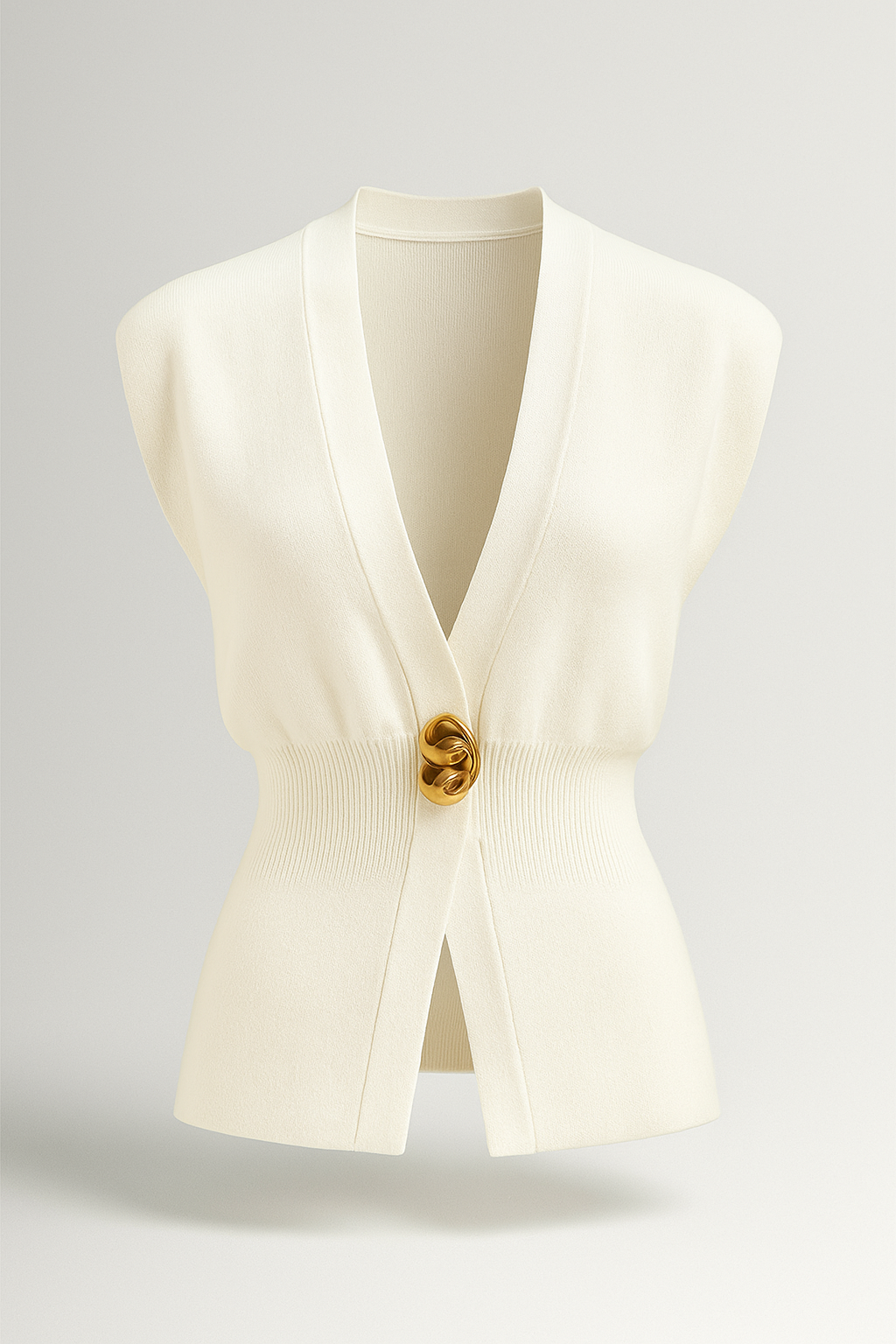 Iris | Elegante gilet a maglia per donna con bottone dorato - Bianco - fashion Knitted Tops women Womens womens fashion - Concept Palermo