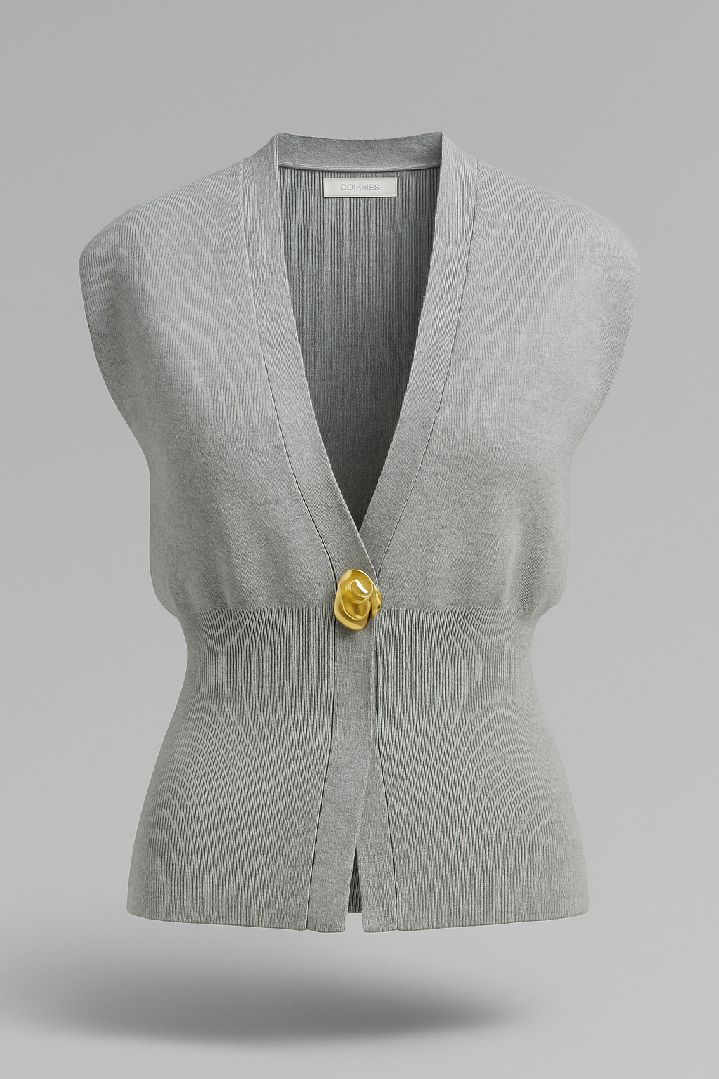 Iris | Elegante gilet a maglia per donna con bottone dorato - Grigio chiaro - fashion Knitted Tops women Womens womens fashion - Concept Palermo