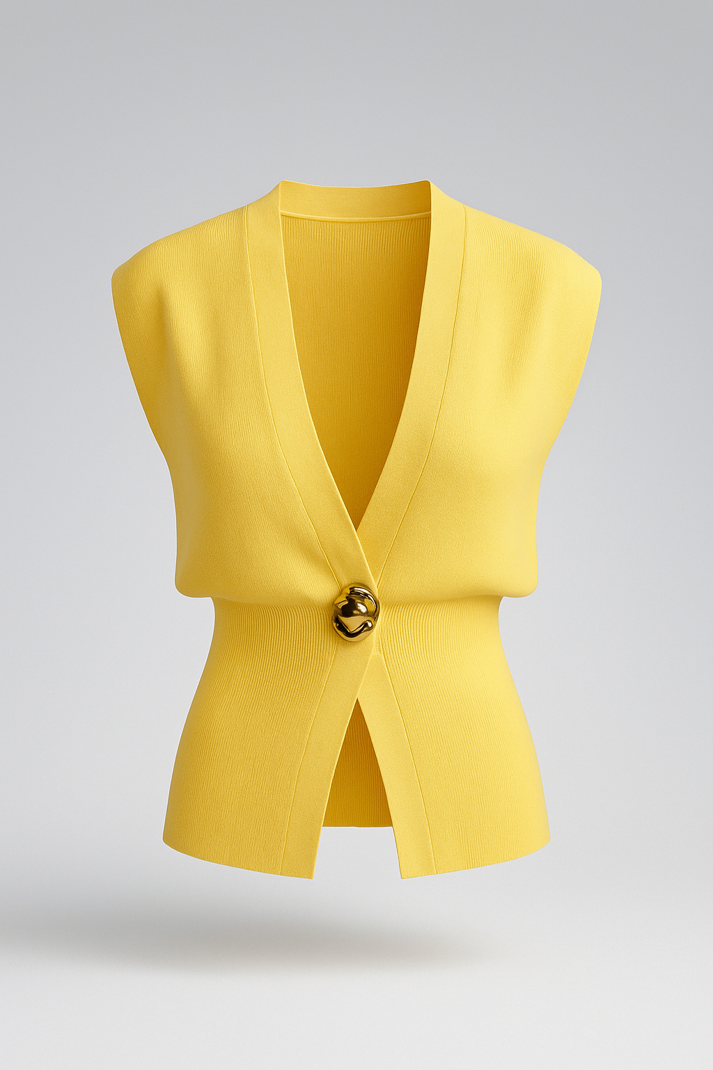 Iris | Elegante gilet a maglia per donna con bottone dorato - Giallo - fashion Knitted Tops women Womens womens fashion - Concept Palermo
