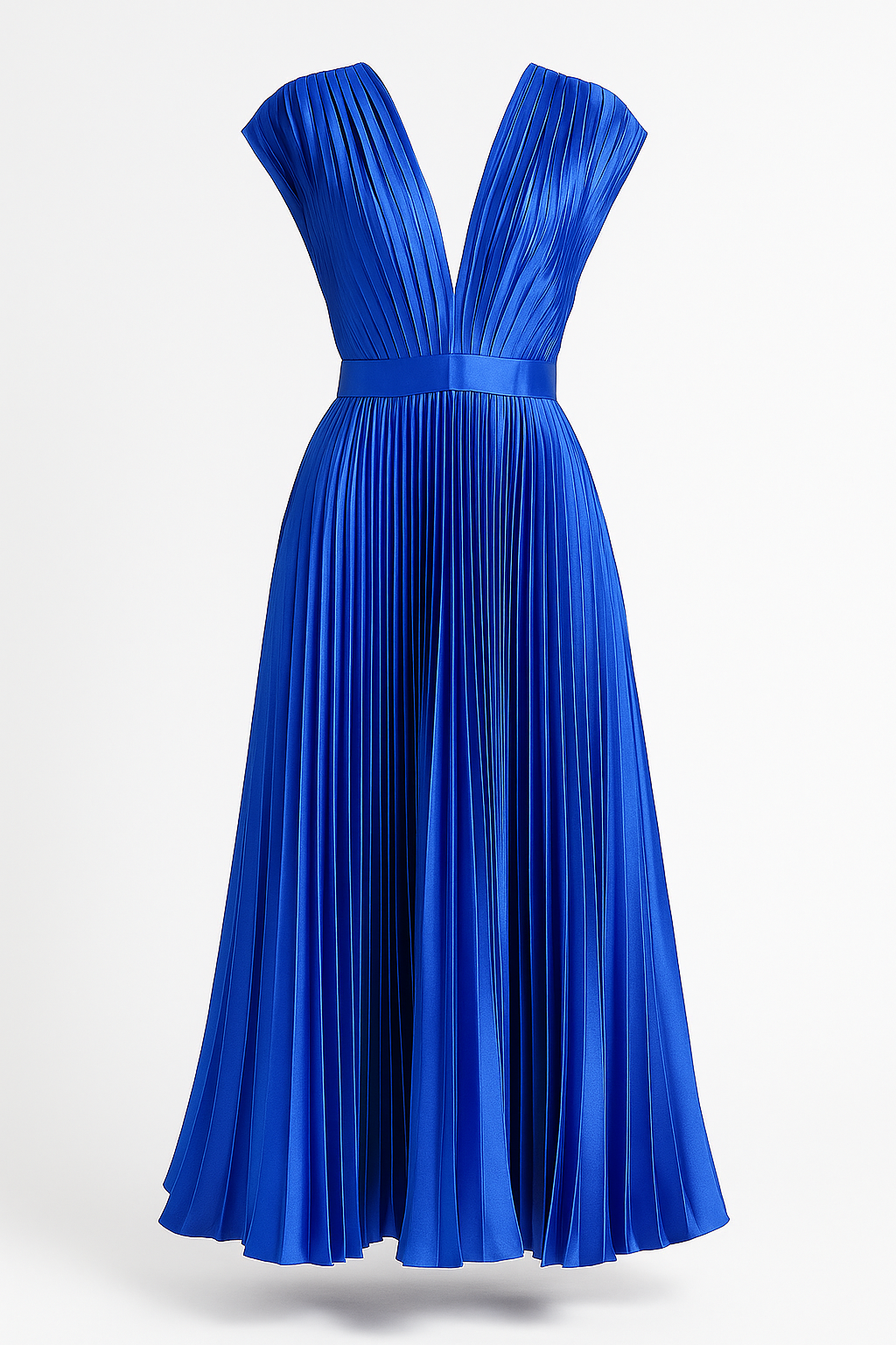 Amora | Abito midi elegante plissettato da donna con scollo a V - Blu - Abendkleid Cocktailkleid Damen Kleider Kurzärmeliges Kleid Midikleid Partykleid Plissiertes Kleid V-Ausschnitt Kleid - Concept Palermo