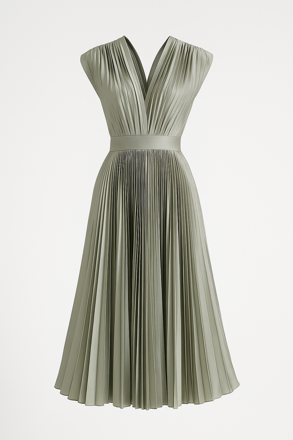 Amora | Abito midi elegante plissettato da donna con scollo a V - Grigio - Abendkleid Cocktailkleid Damen Kleider Kurzärmeliges Kleid Midikleid Partykleid Plissiertes Kleid V-Ausschnitt Kleid - Concept Palermo