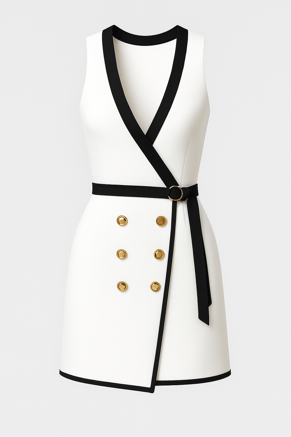 Victoria | Elegante vestito a tubino bianco e nero con bottoni dorati - Bianco - fashion Fashion & Casual fashion occasion: going out fashion occasion: night out women women fashion womens fashion - Concept Palermo