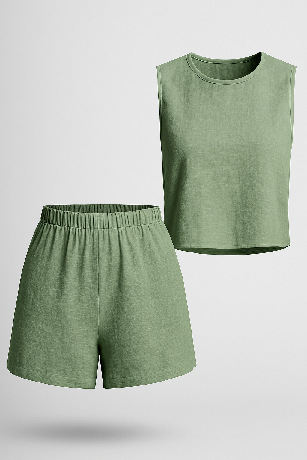 Diara | Set estivo senza maniche a due pezzi - Verde - bequeme Shorts elegante Sommermode farblich kombinierbar leichte Bekleidung lässige Anlässe moderne Kleidungsstücke Sommer Outfit Trendige Damenmode zwei-teiliges Set ärmelose Weste - Concept Palermo