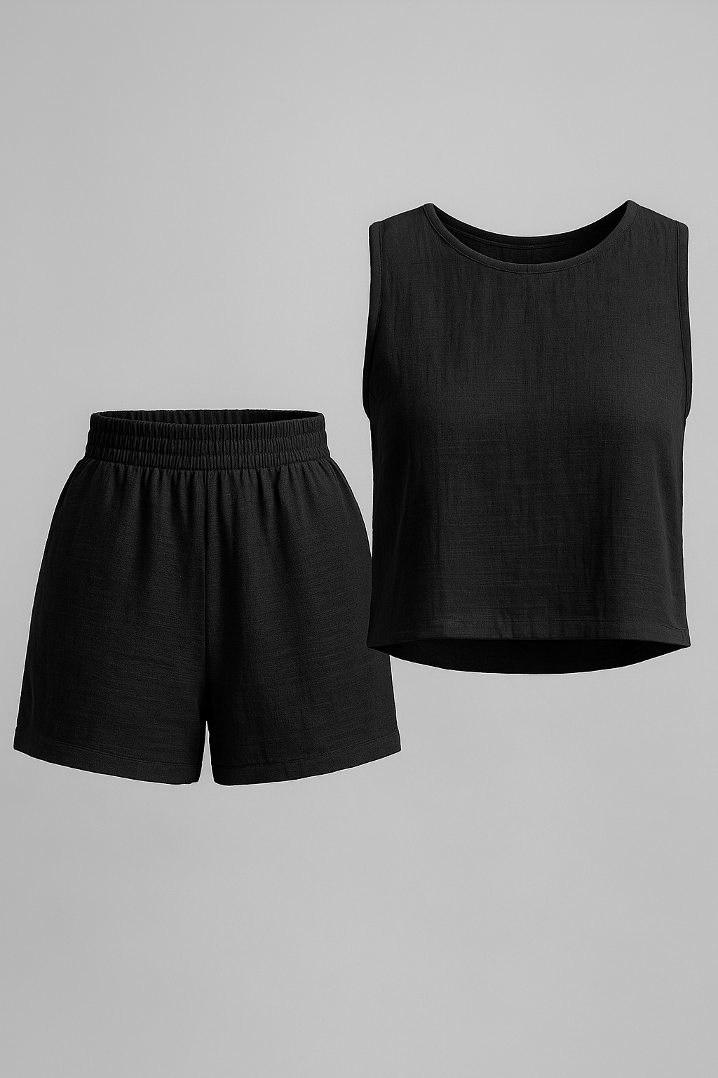 Diara | Set estivo senza maniche a due pezzi - Nero - bequeme Shorts elegante Sommermode farblich kombinierbar leichte Bekleidung lässige Anlässe moderne Kleidungsstücke Sommer Outfit Trendige Damenmode zwei-teiliges Set ärmelose Weste - Concept Palermo