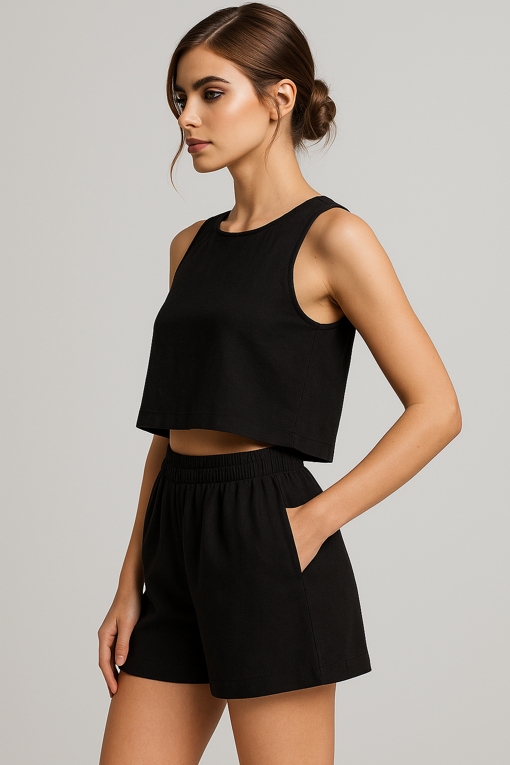Diara | Set estivo senza maniche a due pezzi - - bequeme Shorts elegante Sommermode farblich kombinierbar leichte Bekleidung lässige Anlässe moderne Kleidungsstücke Sommer Outfit Trendige Damenmode zwei-teiliges Set ärmelose Weste - Concept Palermo