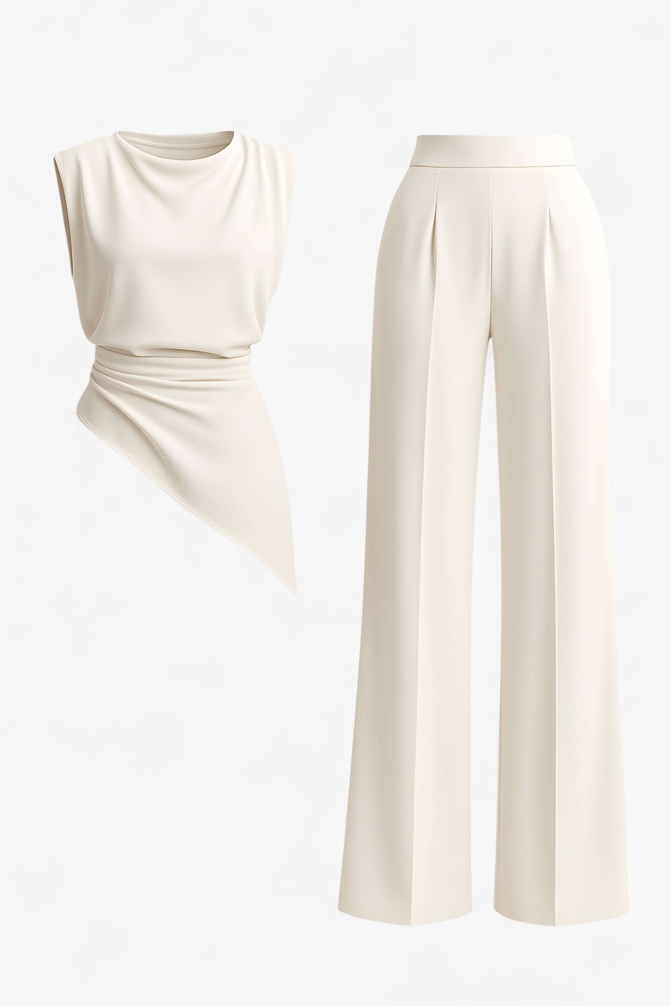 Bonnie | Set Elegante Due Pezzi per Donna - Avorio - abbigliamento versatile abito sofisticato design raffinato due pezzi donna moda femminile outfit elegante pantaloni a vita alta set da donna stile chic tessuto leggero - Concept Palermo