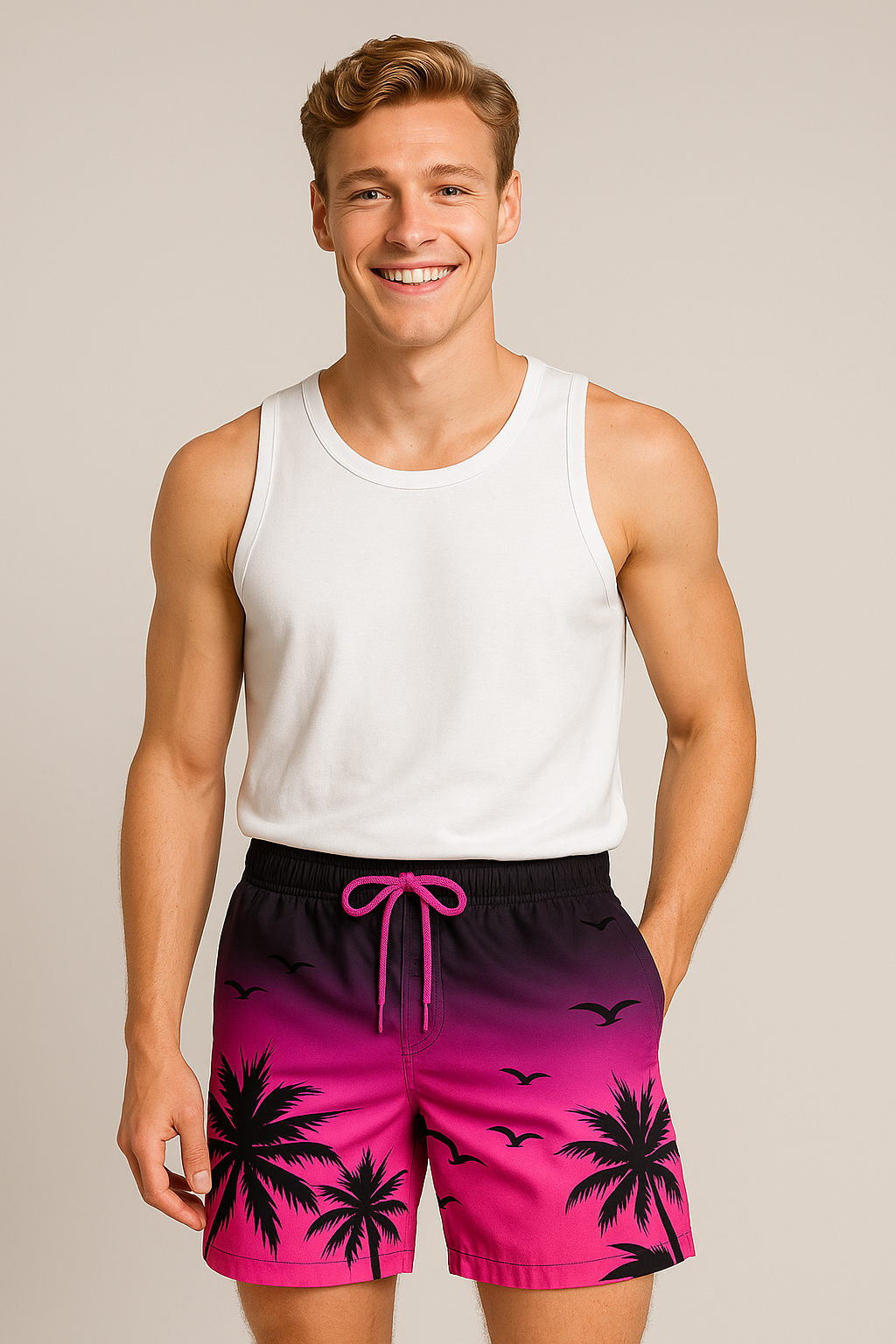 Kai | Boxer da uomo con stampa di tramonto tra le palme - - fashion occasion: summer fashion style: summer summer Summer shorts - Concept Palermo