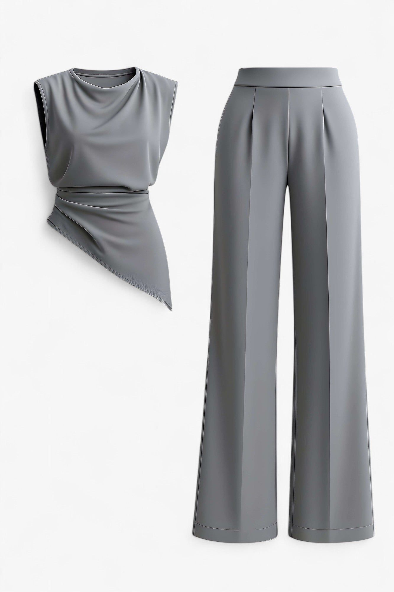 Bonnie | Set Elegante Due Pezzi per Donna - Grigio chiaro - abbigliamento versatile abito sofisticato design raffinato due pezzi donna moda femminile outfit elegante pantaloni a vita alta set da donna stile chic tessuto leggero - Concept Palermo
