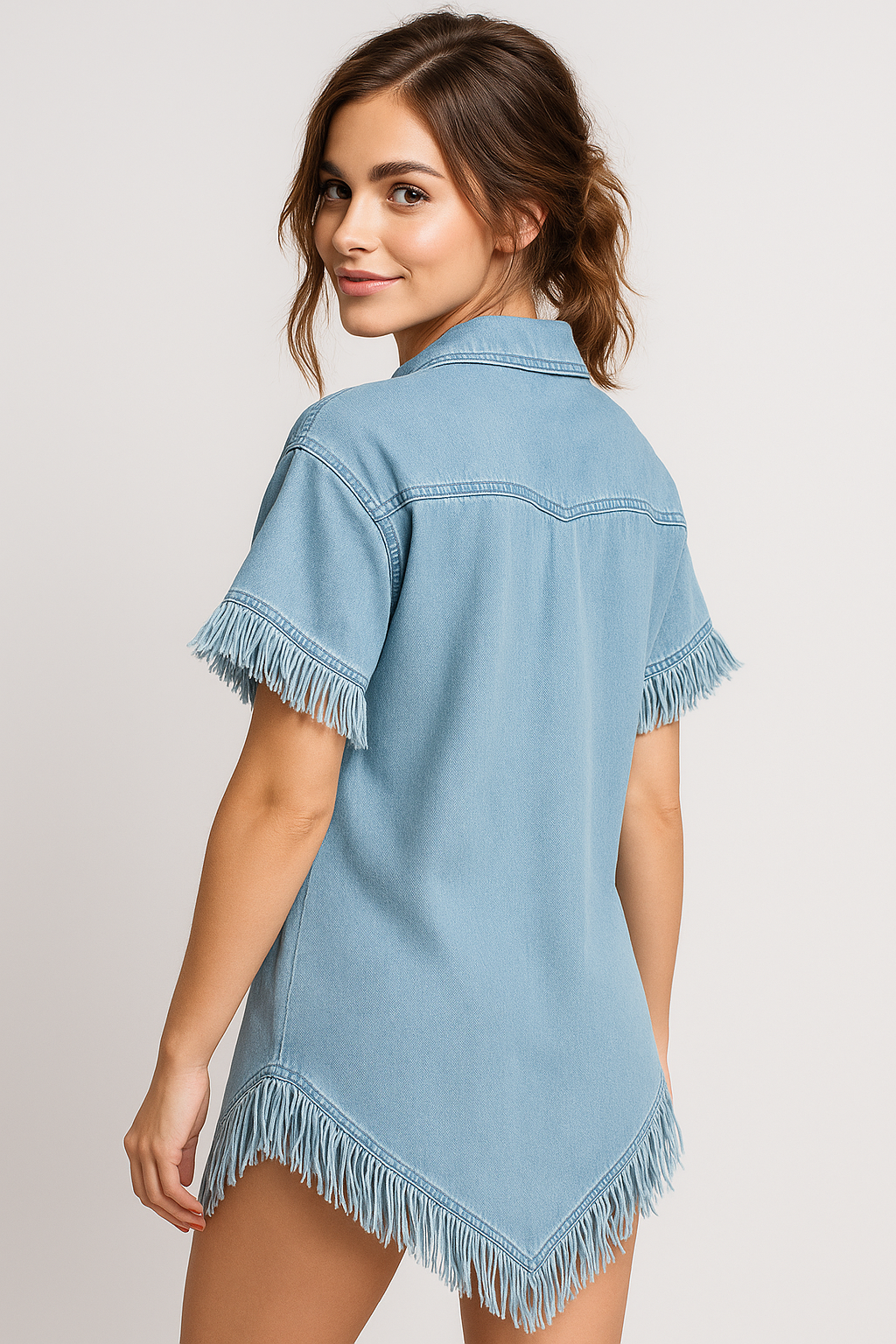 Abito chemisier in denim Dakota con frange e tasche sul petto - - fashion Fashion & Casual womens fashion - Concept Palermo