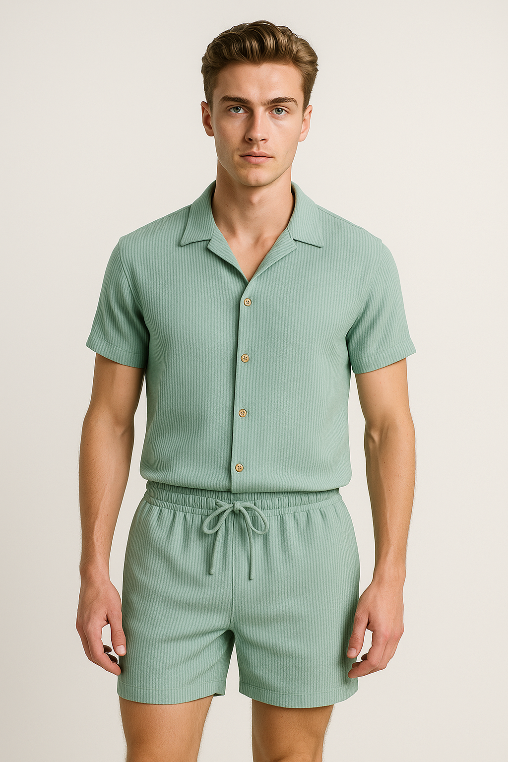 Jasper | Set estivo in cotone con camicia a maniche corte e pantaloncini elastici - - casual summer outfit - Concept Palermo