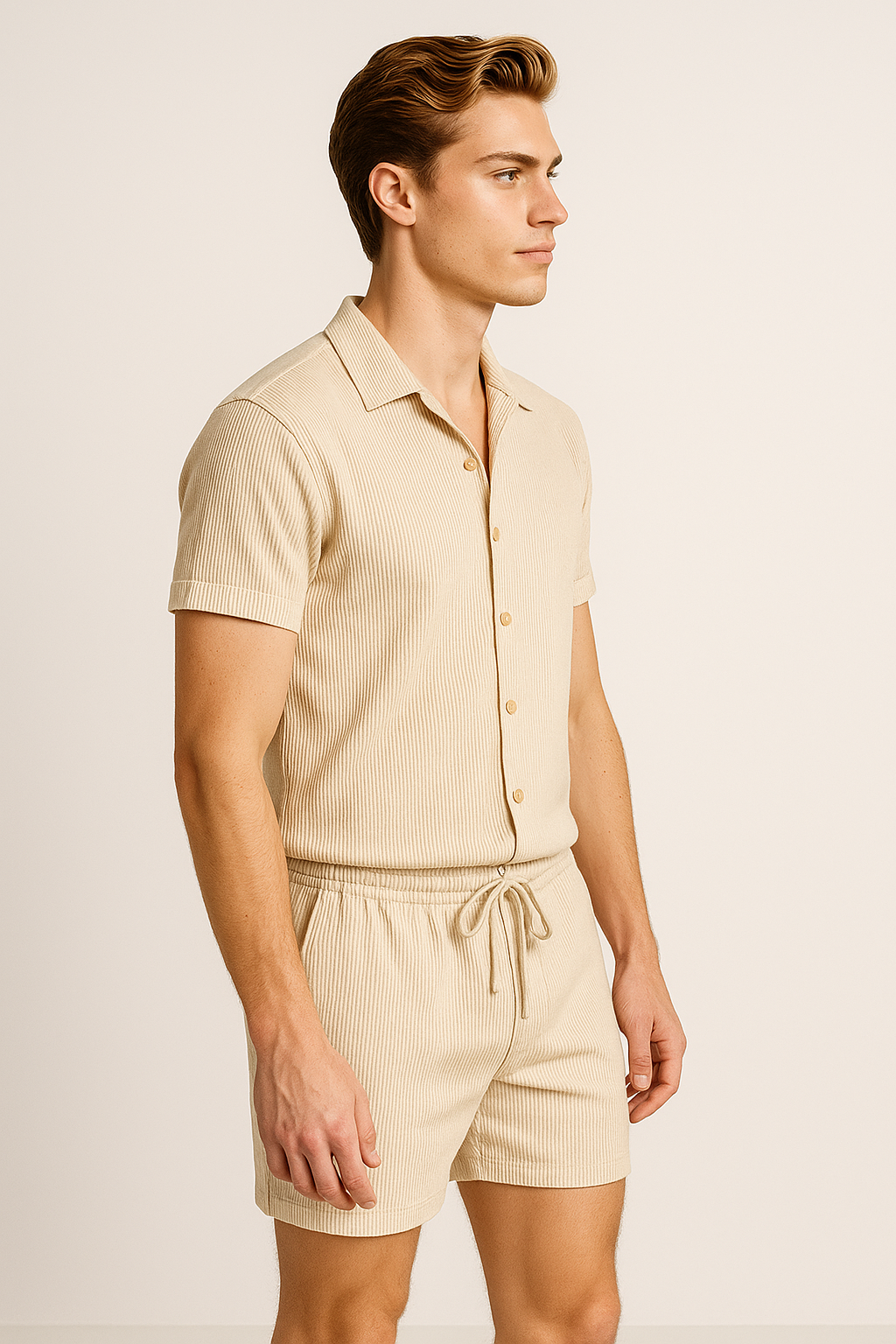 Jasper | Set estivo in cotone con camicia a maniche corte e pantaloncini elastici - - casual summer outfit - Concept Palermo