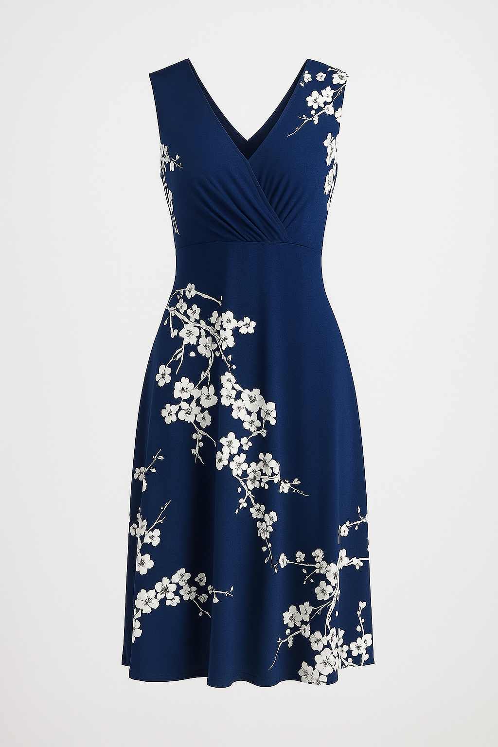 Elliana | elegantevestito estivo midi senza maniche con scollo a V e stampa floreale - Blau - Frauen Kleider SUMMER - Concept Palermo