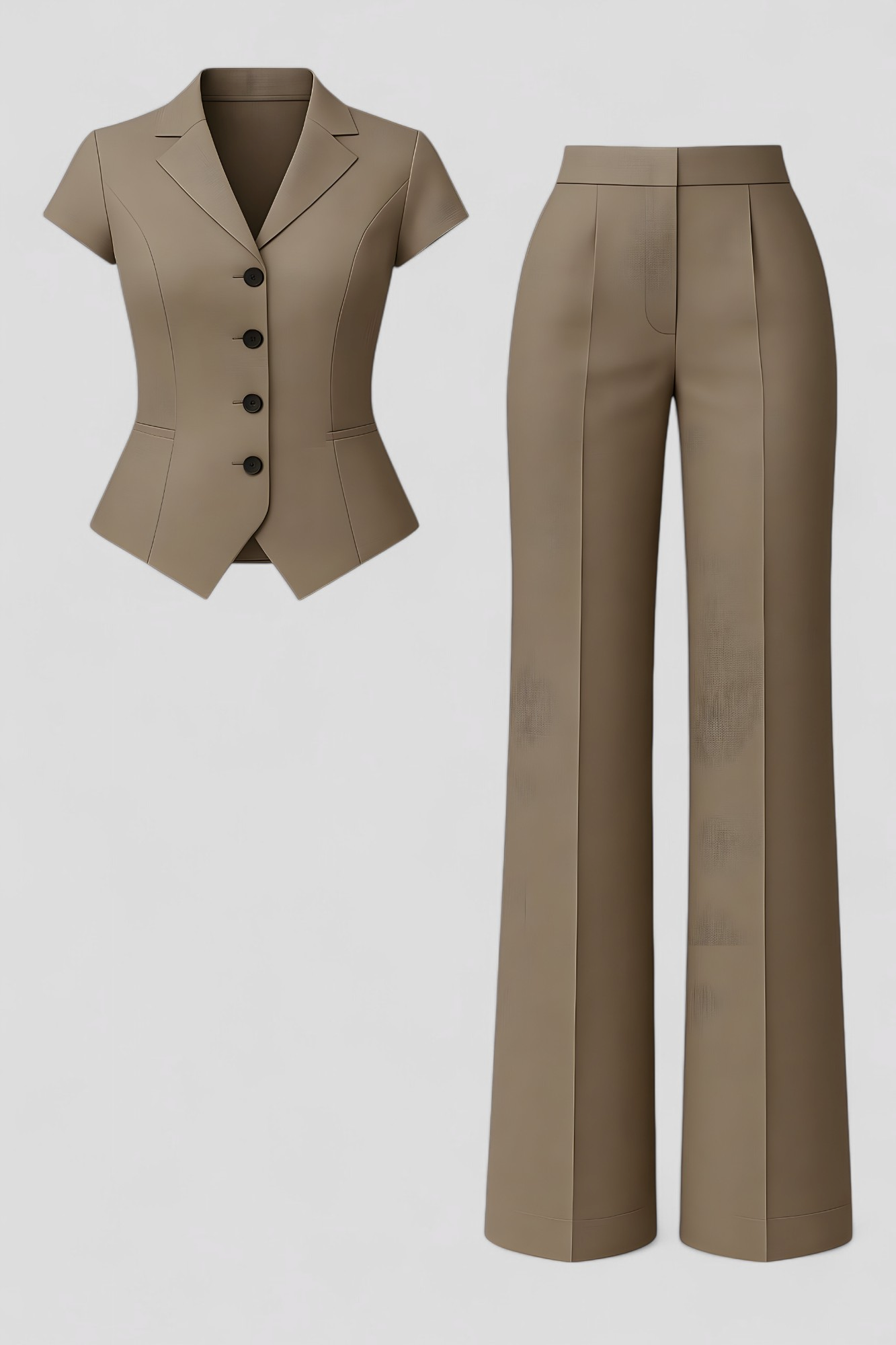 Aria | Completo Donna Elegante con Top e Pantaloni - Khaki - abbigliamento casual comfort ottimale completo elegante look elegante materiale leggero moda femminile outfit estivo pantaloni coordinati set di abbigliamento top con decolté a V - Concept Palermo