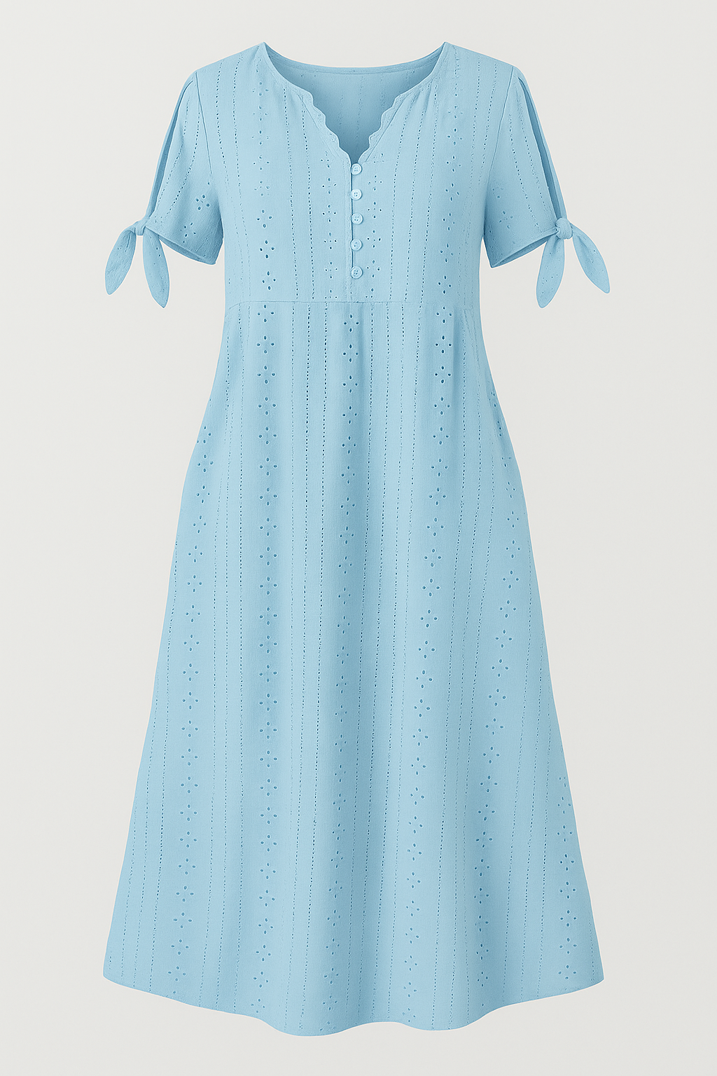 Brisa | Abito Donna Elegante con Scollatura a V - Blu - abito con maniche corte abito da donna abito elegante abito leggero moda femminile scollatura a V stile sofisticato tessuto traspirante vestito con motivo a hollow-out vestito raffinato - Concept Palermo