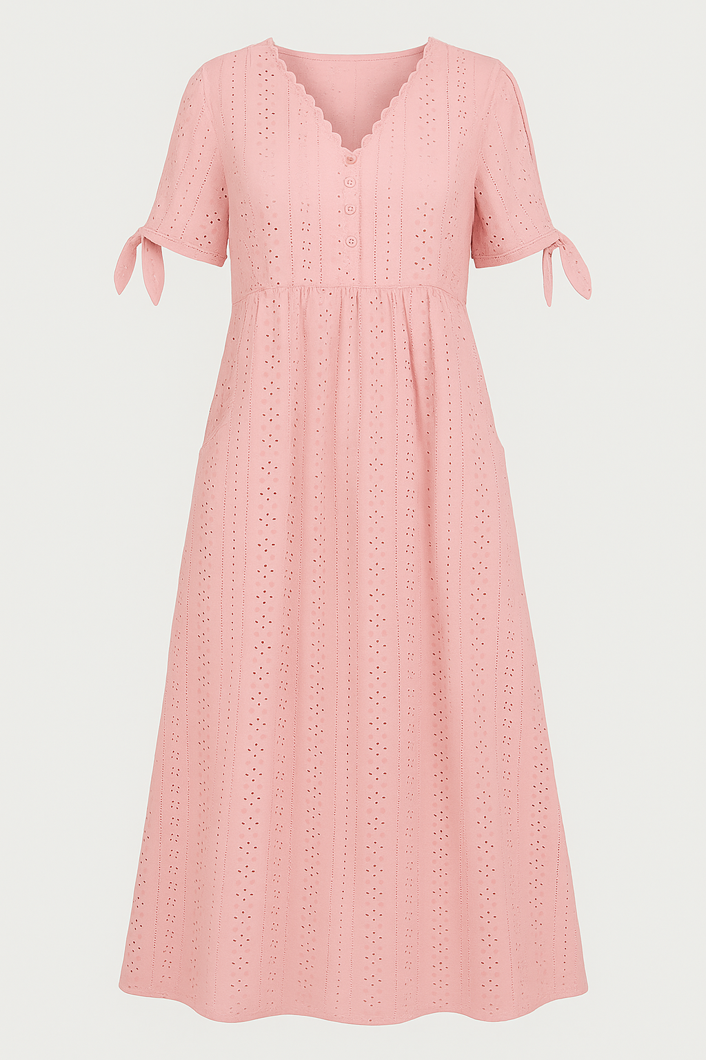 Brisa | Abito Donna Elegante con Scollatura a V - Rosa - abito con maniche corte abito da donna abito elegante abito leggero moda femminile scollatura a V stile sofisticato tessuto traspirante vestito con motivo a hollow-out vestito raffinato - Concept Palermo
