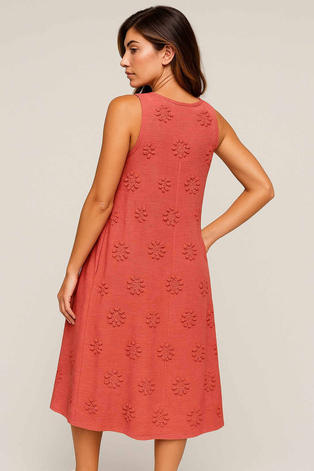 Bethany | Abito Estivo Donna con Tasche Elegante - - abbigliamento estivo abito con tasche abito estivo comfort quotidiano eleganza semplice lunghezza midi ricami floreali silhouette relaxed stile casual estivo vestito senza maniche - Concept Palermo