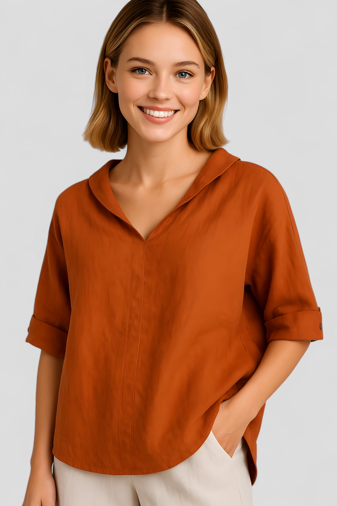 Gema | Blusa Donna Elegante in Lino Leggera - - abbigliamento casual blusa ampia blusa donna estiva blusa in lino maglia traspirante moda donna outfit versatile style chic tessuto naturale top leggero - Concept Palermo