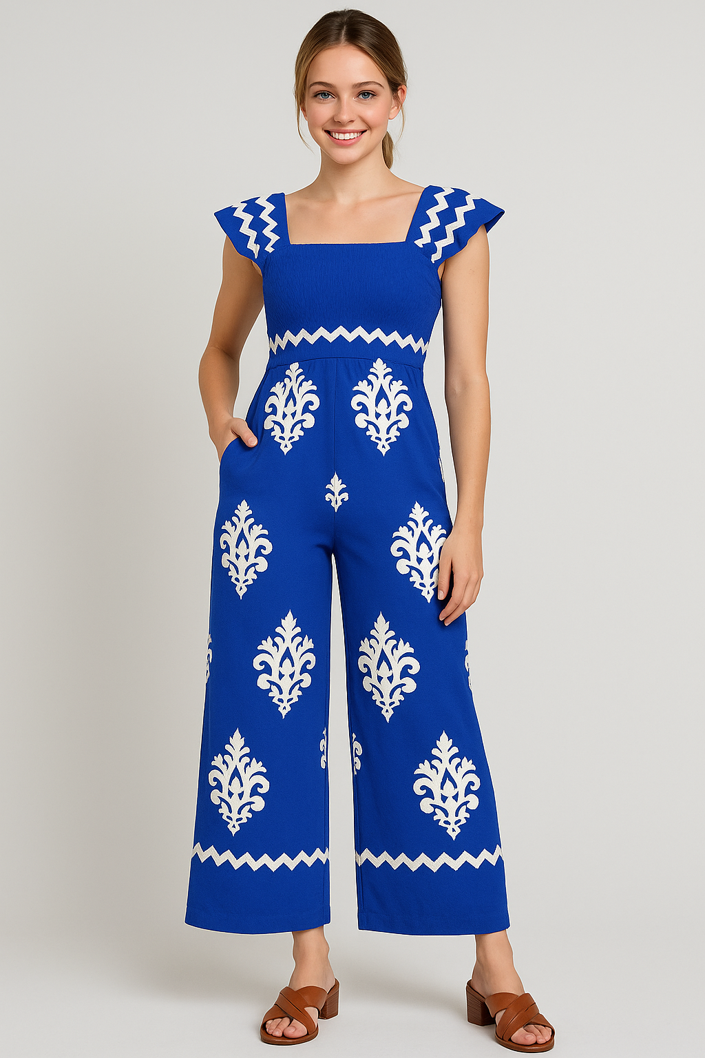 Tonia | Tuta Donna Bohemien a Vita Alta Gamba Larga - - abbigliamento casual moda estiva stile vintage tuta a vita alta tuta bohemien tuta con maniche a cappuccio tuta donna tuta elegante tuta gamba larga tuta leggera - Concept Palermo