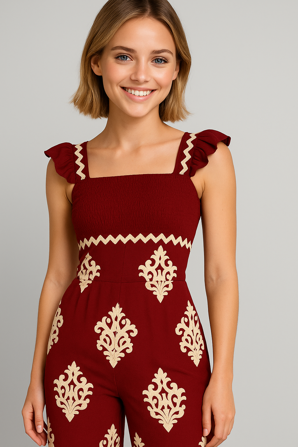 Tonia | Tuta Donna Bohemien a Vita Alta Gamba Larga - - abbigliamento casual moda estiva stile vintage tuta a vita alta tuta bohemien tuta con maniche a cappuccio tuta donna tuta elegante tuta gamba larga tuta leggera - Concept Palermo