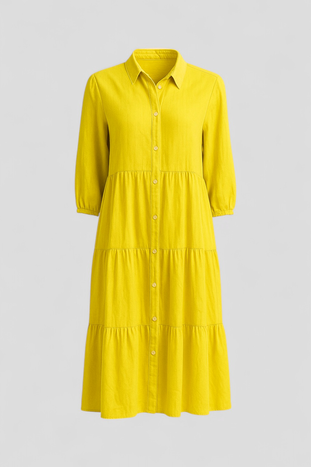 Cala | Abito Lungo Elegante Donna con Collo a Revers - Giallo - abito casual semi-formale abito con collo a revers abito lungo elegante abito per eventi sociali comfort traspirante design minimalista maniche a tre quarti silhouette ampia stile monocromatico vestito donna versatile - Concept Palermo