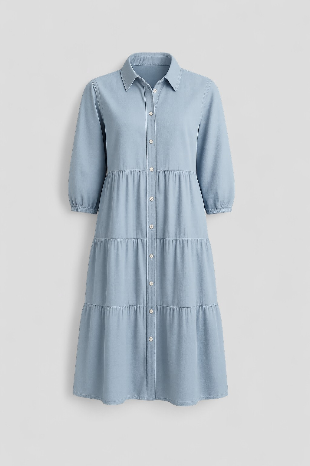 Cala | Abito Lungo Elegante Donna con Collo a Revers - Azzurro chiaro - abito casual semi-formale abito con collo a revers abito lungo elegante abito per eventi sociali comfort traspirante design minimalista maniche a tre quarti silhouette ampia stile monocromatico vestito donna versatile - Concept Palermo