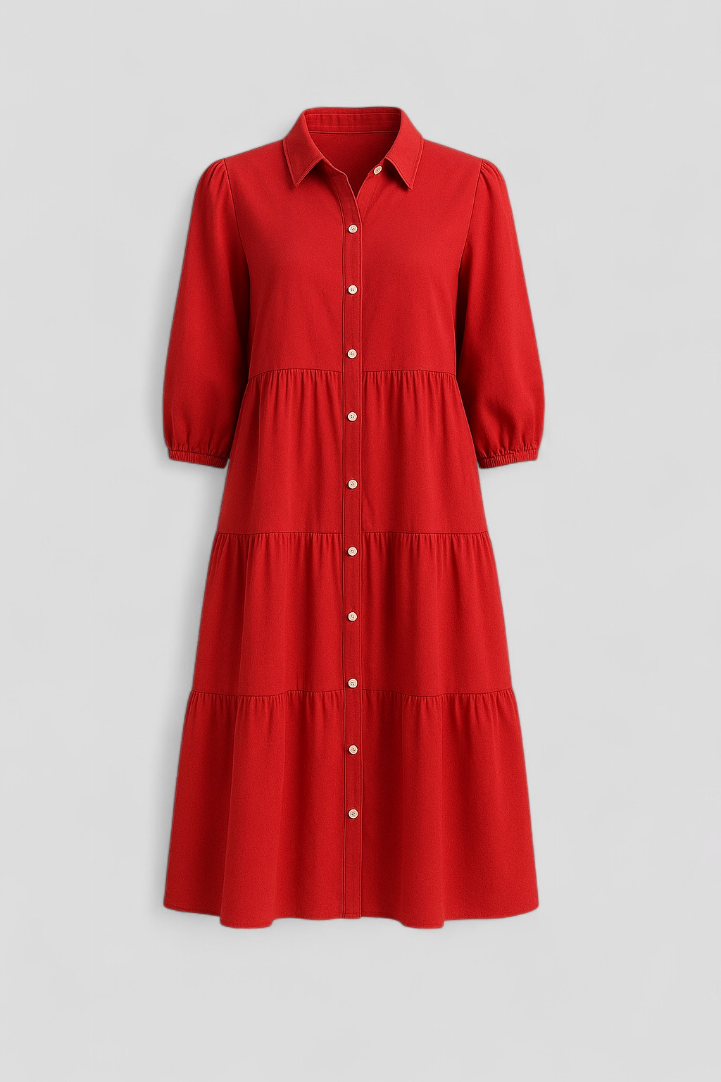 Cala | Abito Lungo Elegante Donna con Collo a Revers - Rosso - abito casual semi-formale abito con collo a revers abito lungo elegante abito per eventi sociali comfort traspirante design minimalista maniche a tre quarti silhouette ampia stile monocromatico vestito donna versatile - Concept Palermo