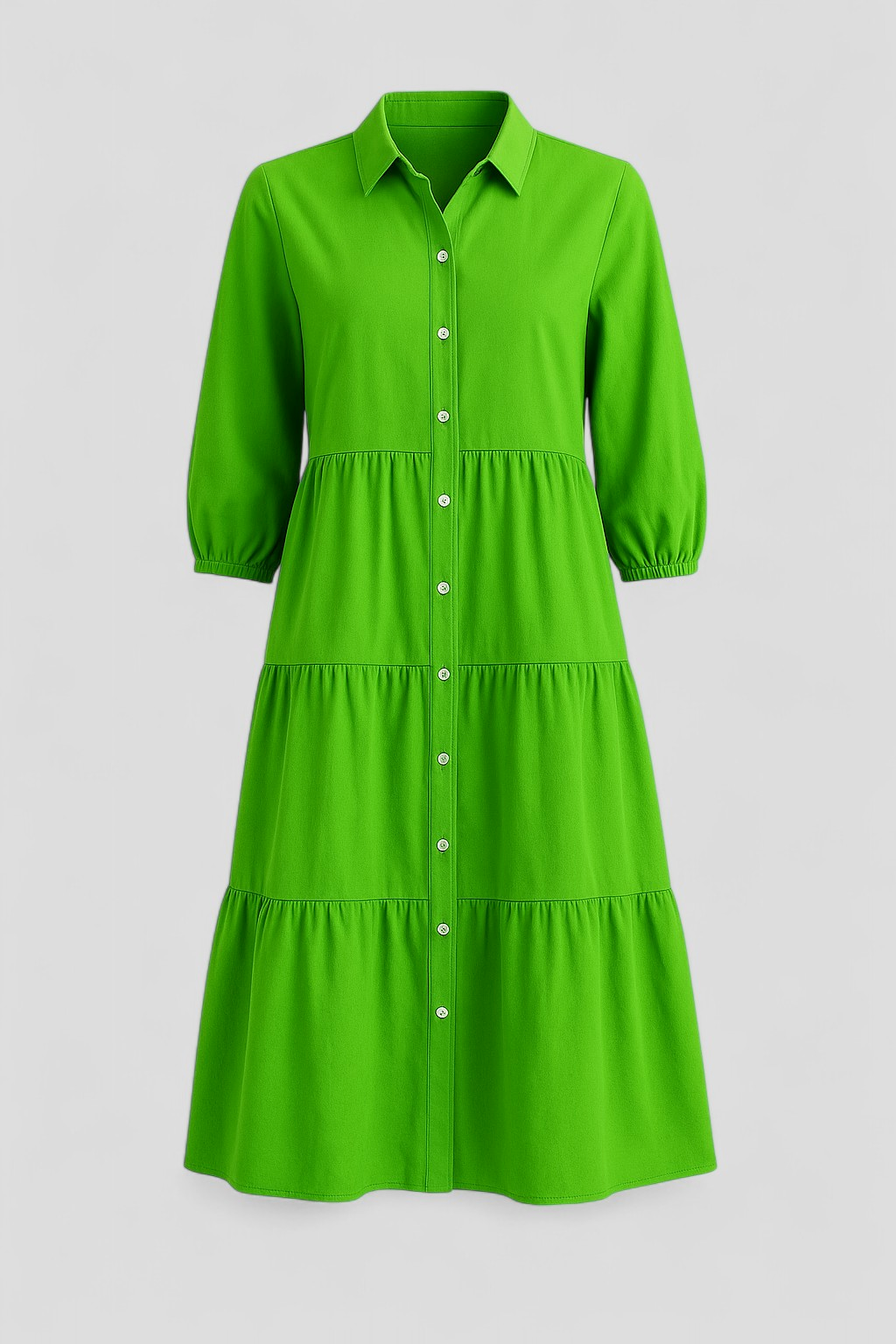 Cala | Abito Lungo Elegante Donna con Collo a Revers - Verde - abito casual semi-formale abito con collo a revers abito lungo elegante abito per eventi sociali comfort traspirante design minimalista maniche a tre quarti silhouette ampia stile monocromatico vestito donna versatile - Concept Palermo