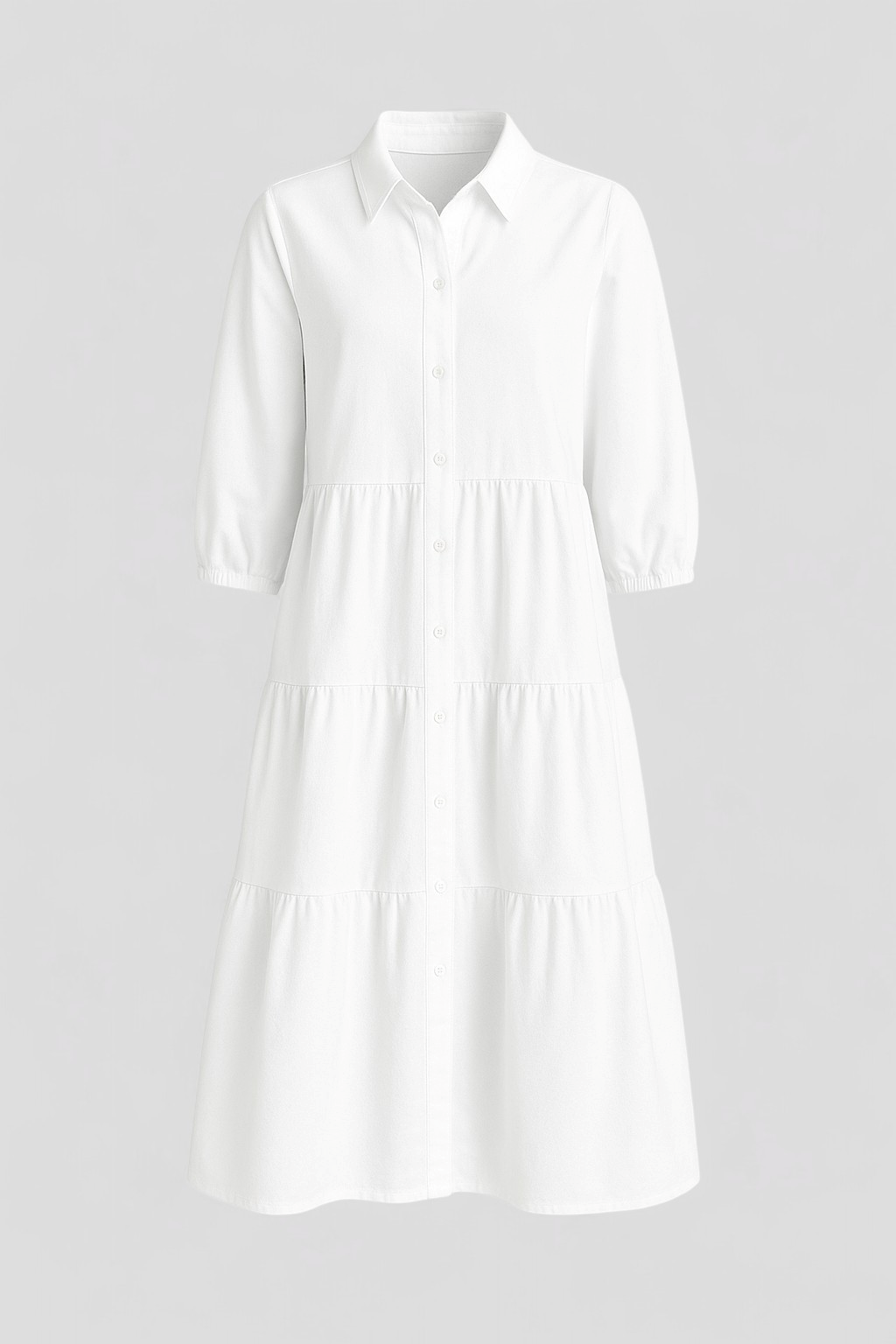 Cala | Abito Lungo Elegante Donna con Collo a Revers - Bianco - abito casual semi-formale abito con collo a revers abito lungo elegante abito per eventi sociali comfort traspirante design minimalista maniche a tre quarti silhouette ampia stile monocromatico vestito donna versatile - Concept Palermo