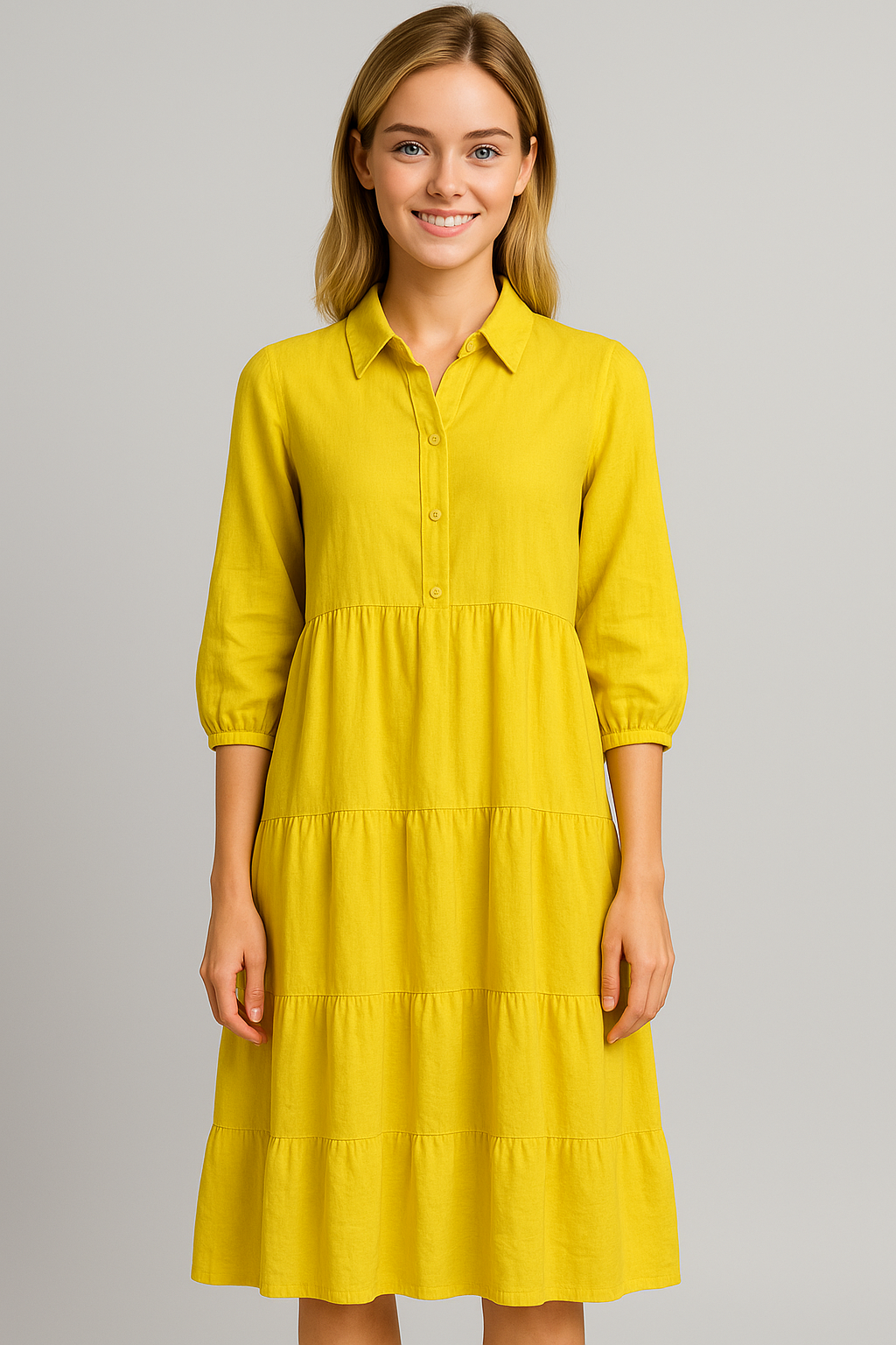 Cala | Abito Lungo Elegante Donna con Collo a Revers - - abito casual semi-formale abito con collo a revers abito lungo elegante abito per eventi sociali comfort traspirante design minimalista maniche a tre quarti silhouette ampia stile monocromatico vestito donna versatile - Concept Palermo