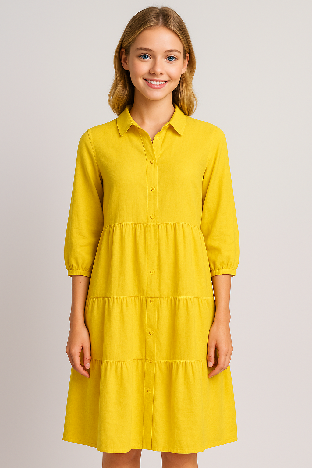 Cala | Abito Lungo Elegante Donna con Collo a Revers - - abito casual semi-formale abito con collo a revers abito lungo elegante abito per eventi sociali comfort traspirante design minimalista maniche a tre quarti silhouette ampia stile monocromatico vestito donna versatile - Concept Palermo
