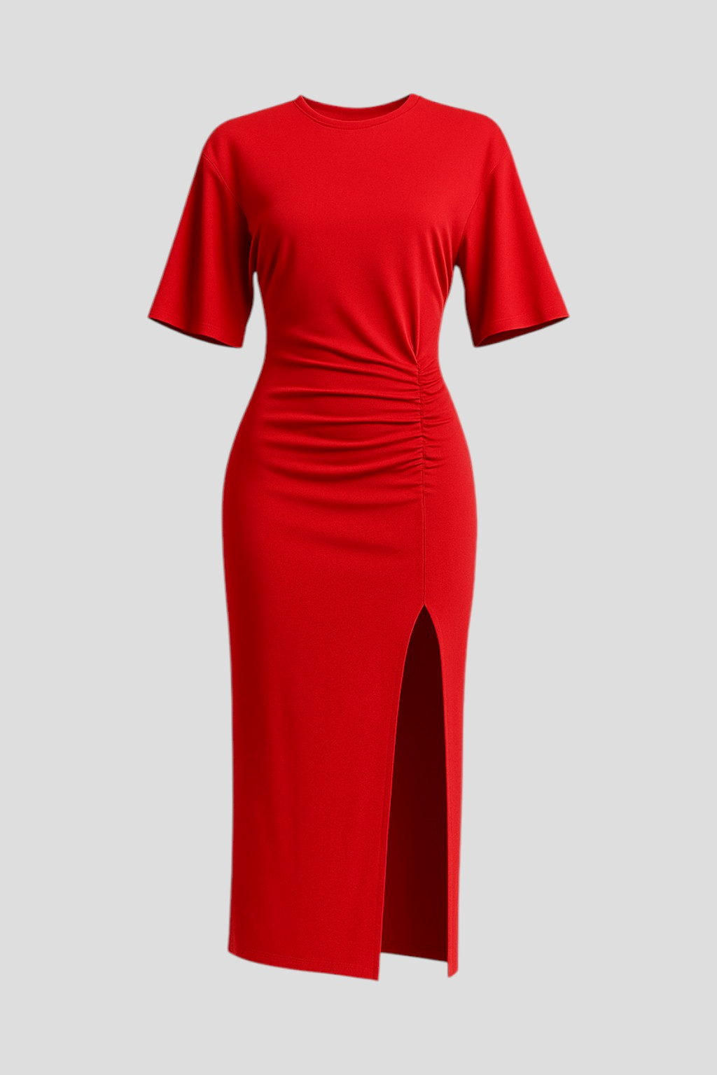 Gia | Abito Midi Elegante con Spacco per Donna - Rosso - abbigliamento donna chic abbigliamento leggero e traspirante abito bodycon abito con spacco elegante abito midi in cotone abito versatile con maniche corte moda primavera estate outfit da brunch stile e comfort vestito estivo casual - Concept Palermo