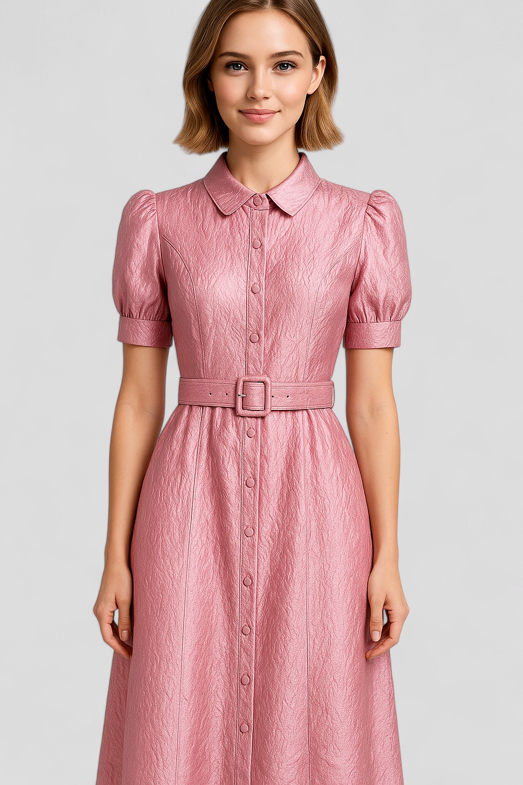 Aurelia | Abito Camicia Lungo Rosa in Jacquard con Fiori e Cintura Coordinata - - casual dresses DRESS Dresses female dress - Concept Palermo