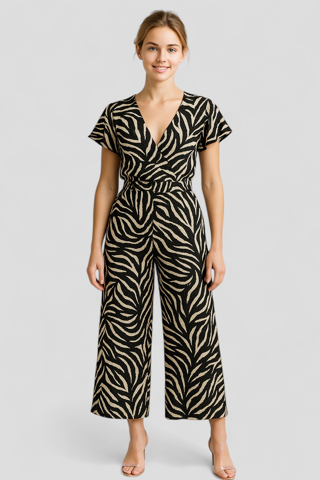 Tecla | Tuta Elegante Donna con Motivo Pantera - - abbigliamento versatile collo a V design pantera materiale morbido occasione casual pantaloni larghi stile moderno tuta chic tuta donna tuta elegante - Concept Palermo