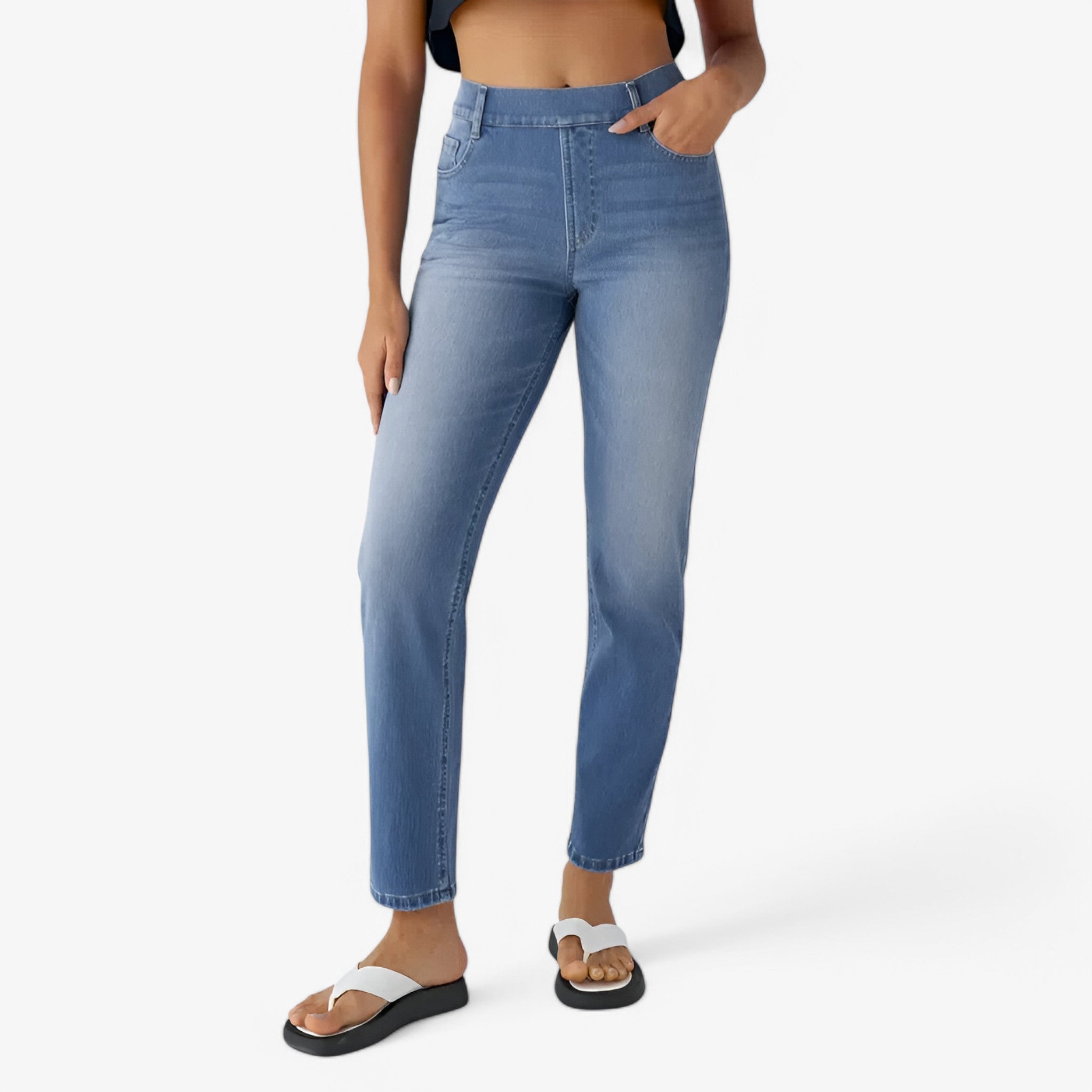Nina | Pantaloni a vita alta - Elasticizzati e Confortevoli - Sea Blu Denim (Ancora 5 pezzi disponibili) - - Concept Palermo