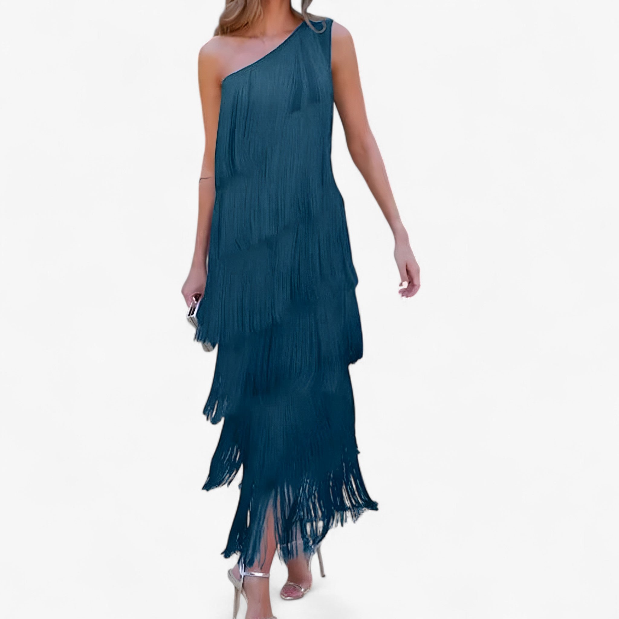 Liana | Abito Elegante con Frange – Movimento Che Incanta a Ogni Passo - Lago Blu - abito da ballo abito da festa abito elegante donna look da sera vestito con frange vestito glamour - Concept Palermo